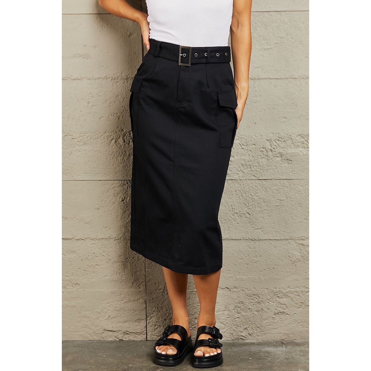 HYFVE Professional Poise Buckled Midi Skirt