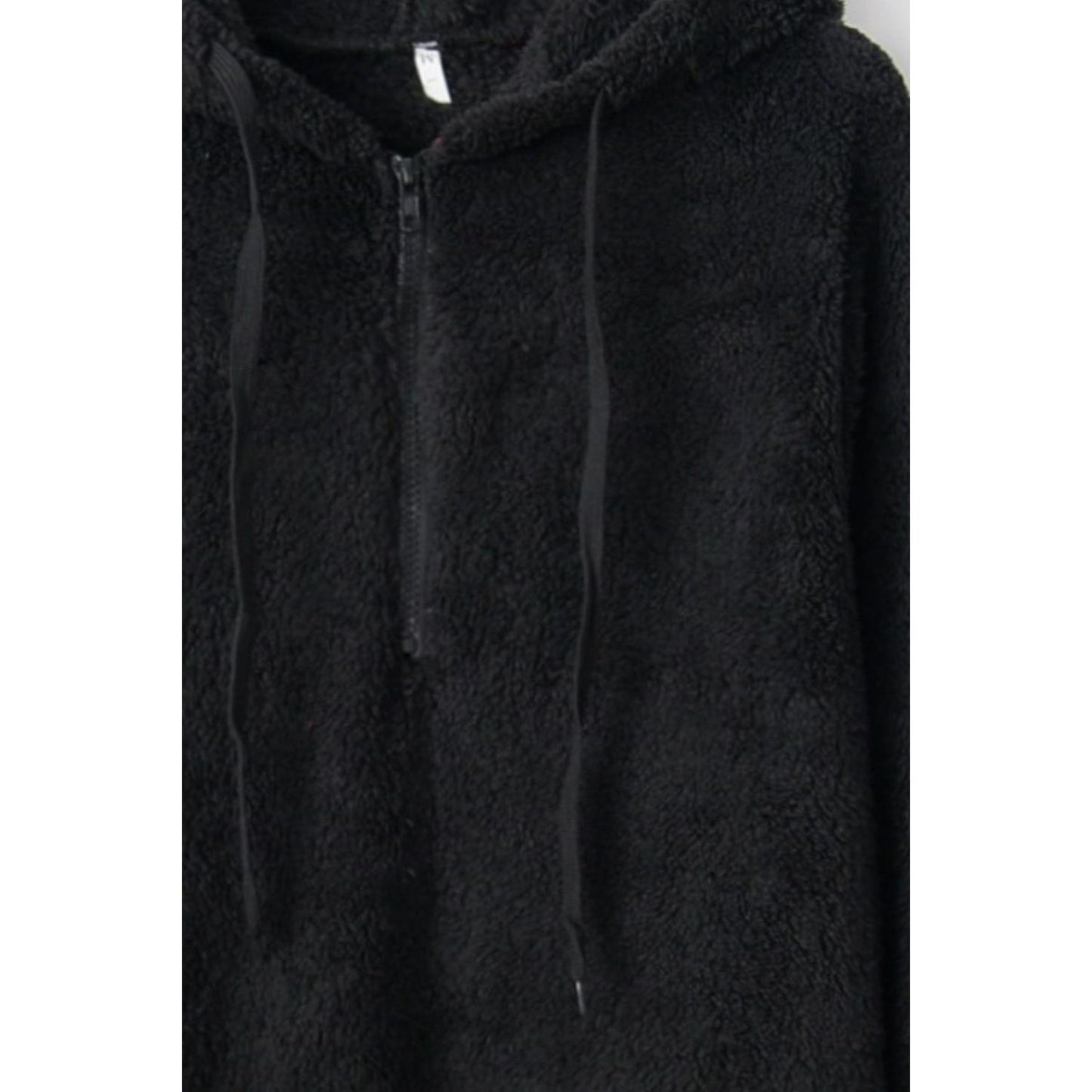 Full Size Quarter-Zip Drawstring Teddy Hoodie