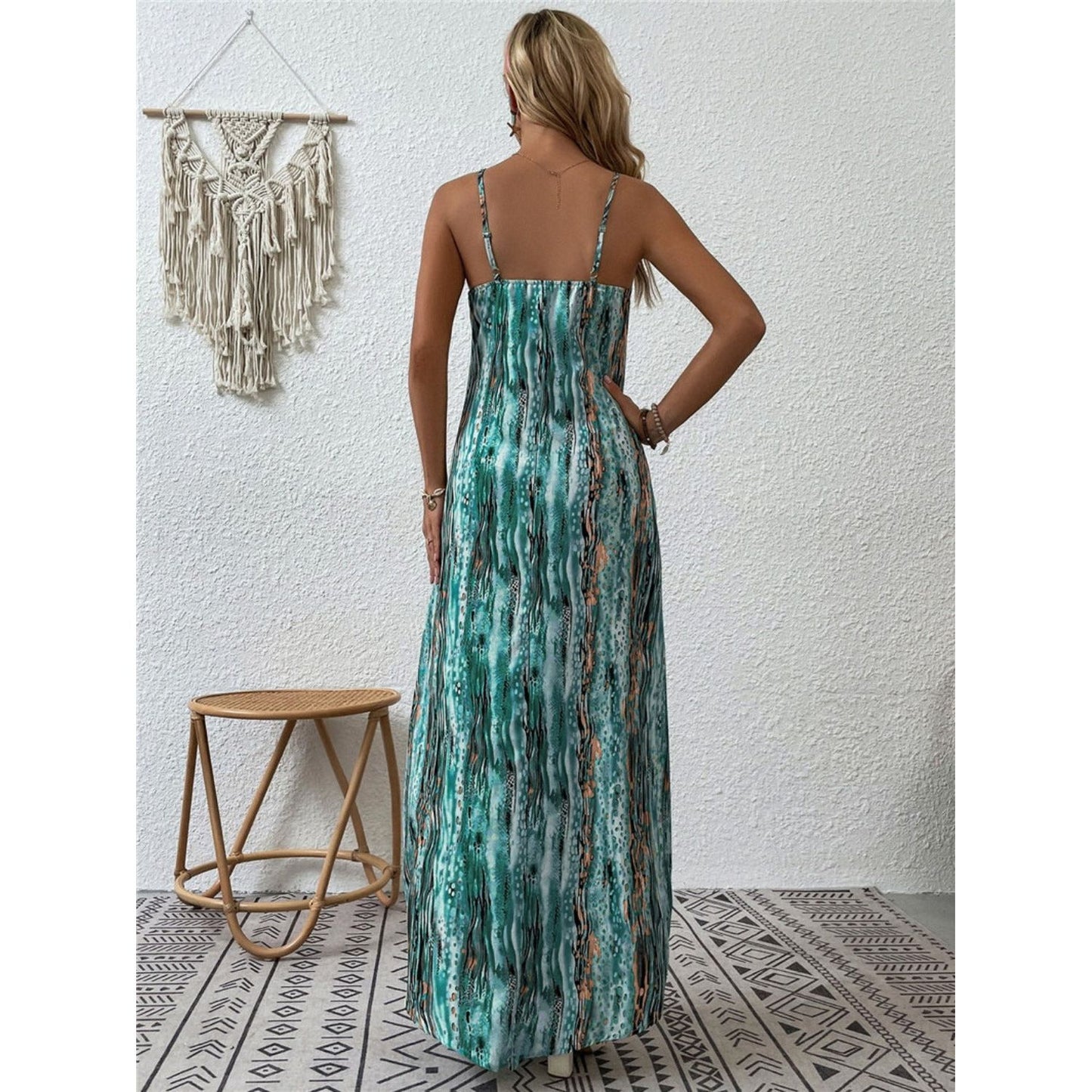 Full Size Printed Scoop Neck Maxi Cami Dress