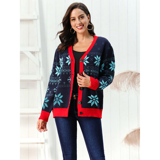 Snowflake Pattern Button Down Cardigan