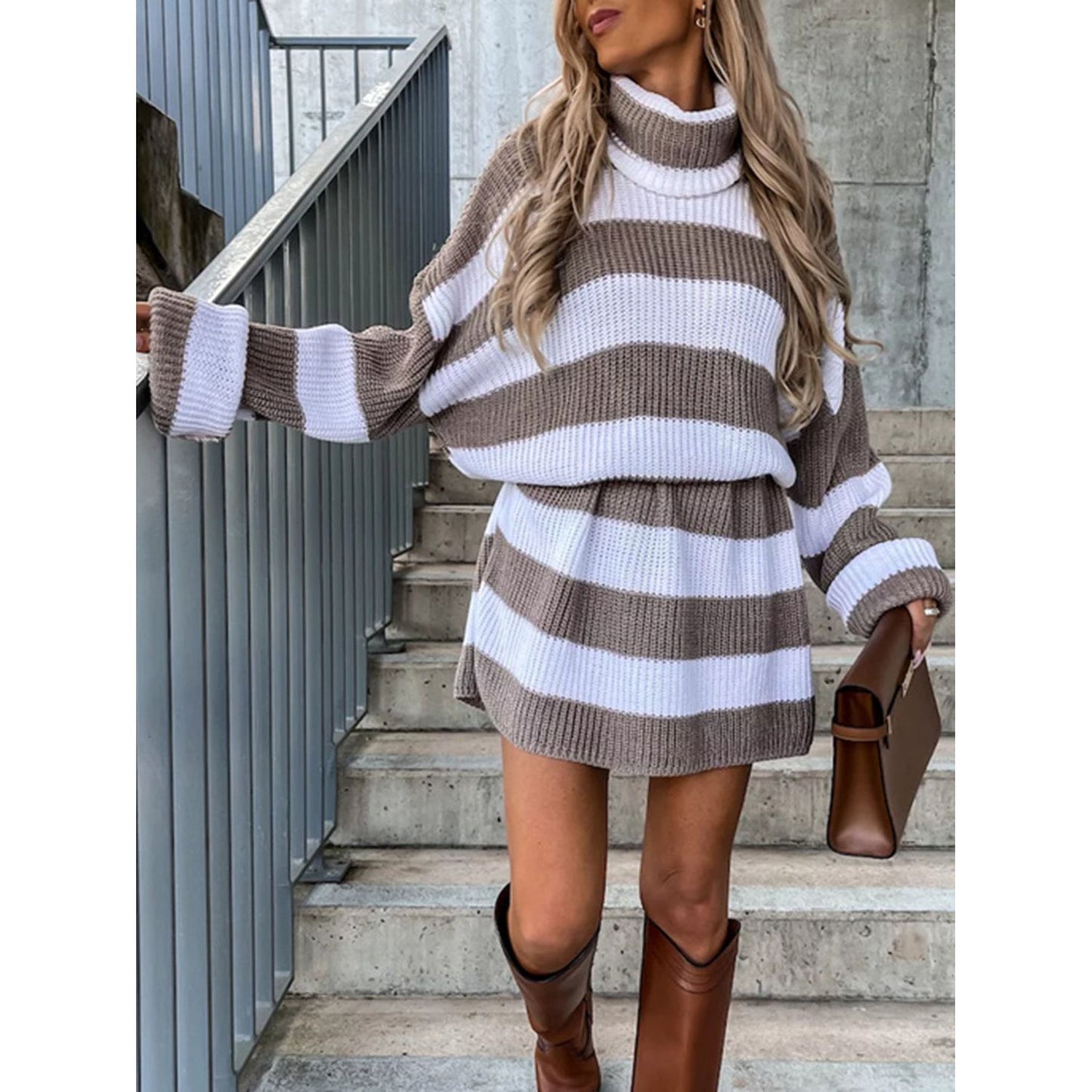 Striped Turtleneck Sweater Dress