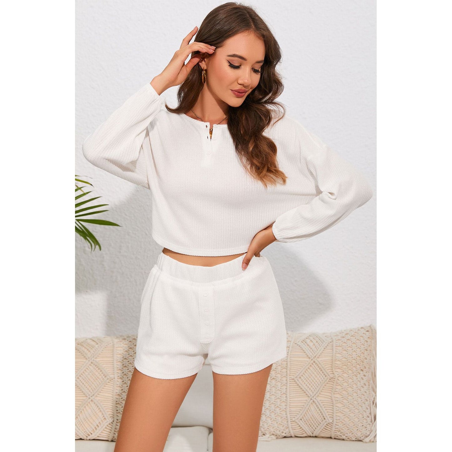 Round Neck Dropped Shoulder Top and Shorts Lounge Set