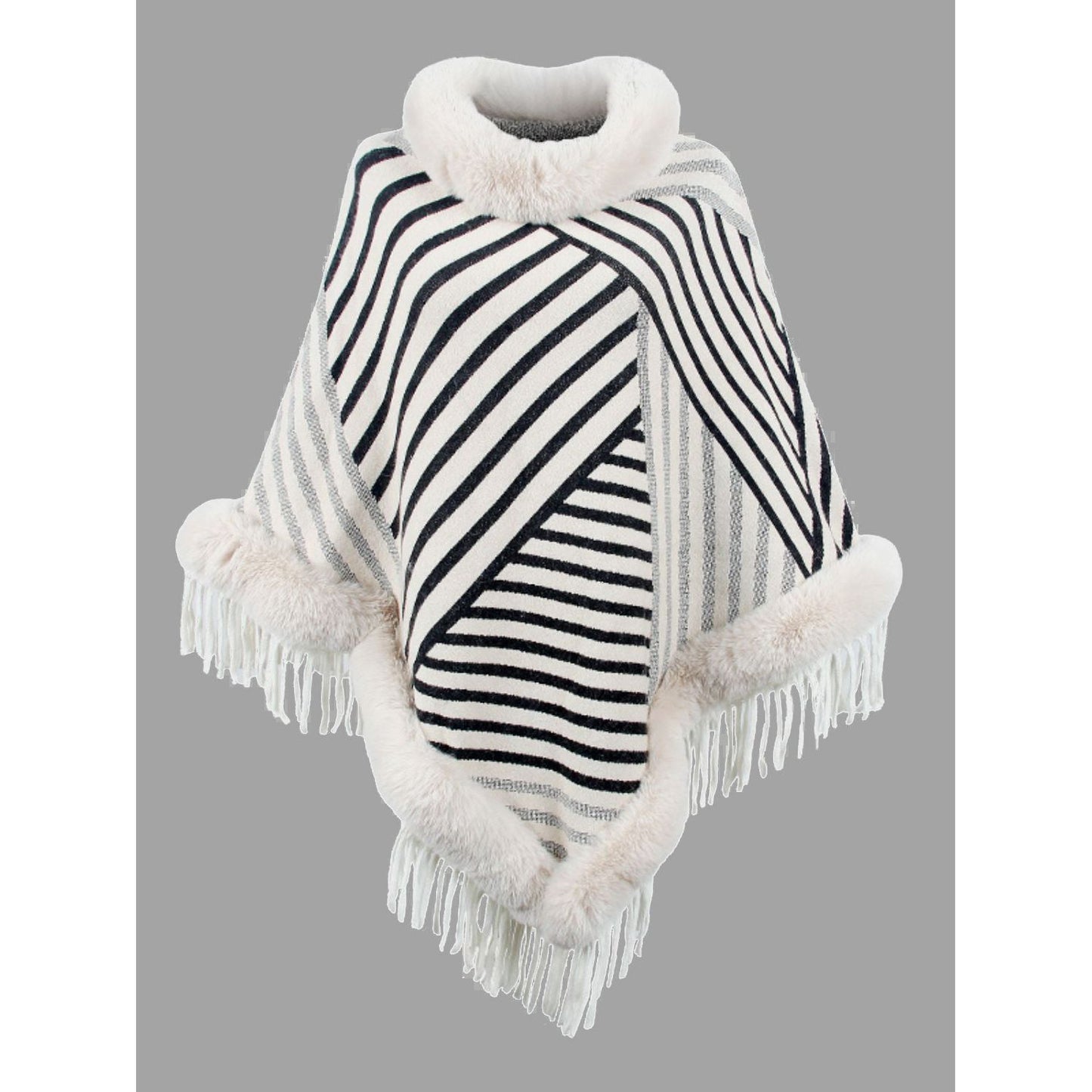 Striped Fringe Hem Poncho