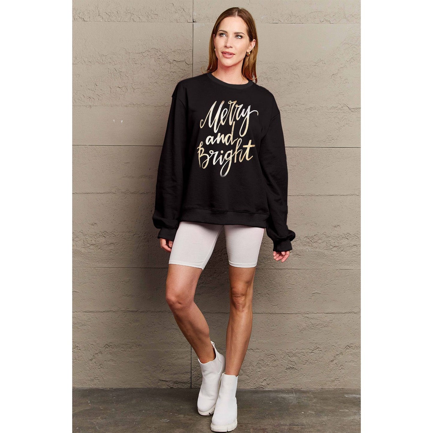 Simply Love Full Size MERRY AND BRIGHT Graphic Sweatshirt