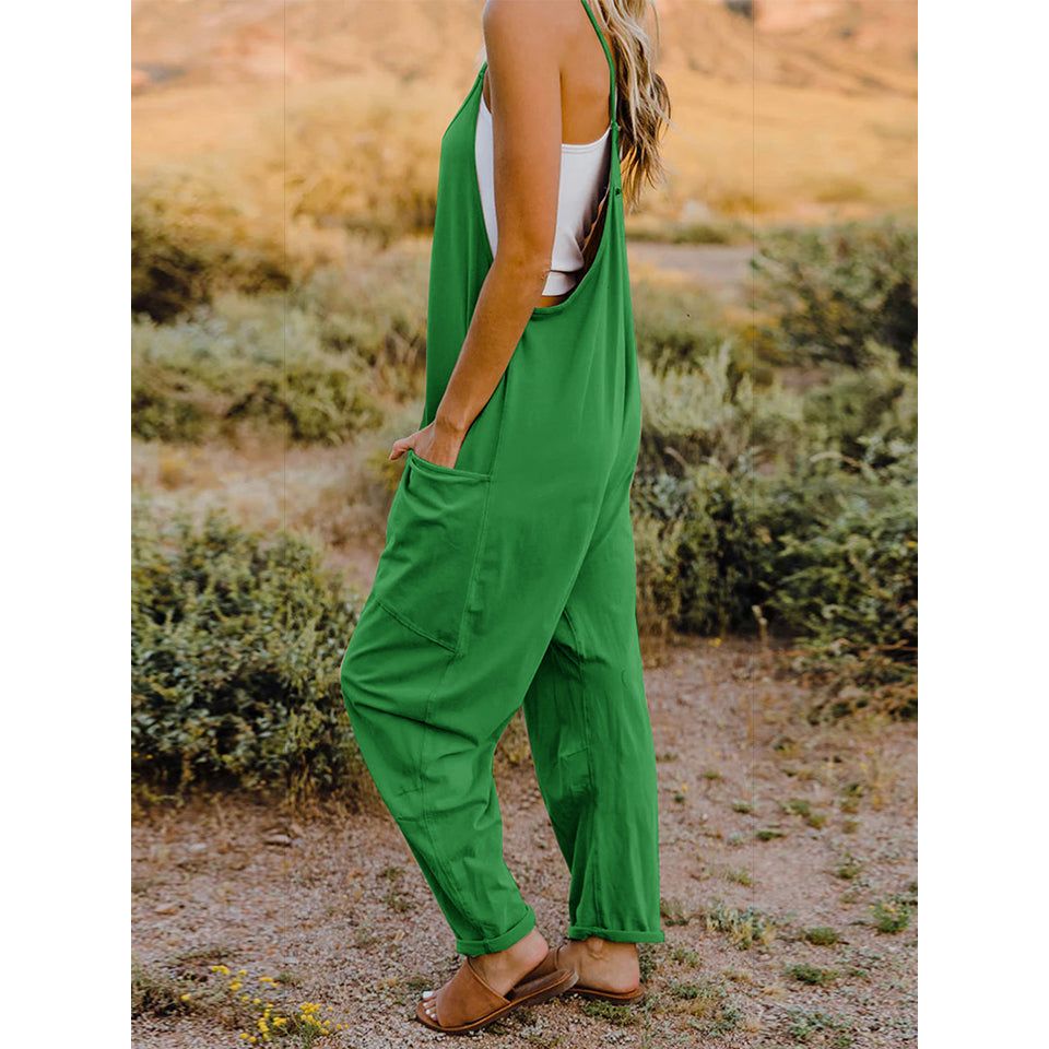 Double Take Full Size Sleeveless V-Neck Pocketed Jumpsuit