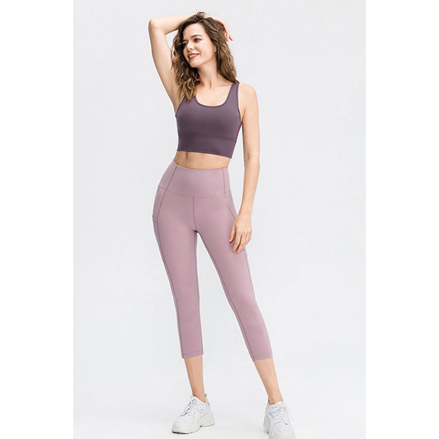 Wide Waistband Cropped Active Leggings with Pockets