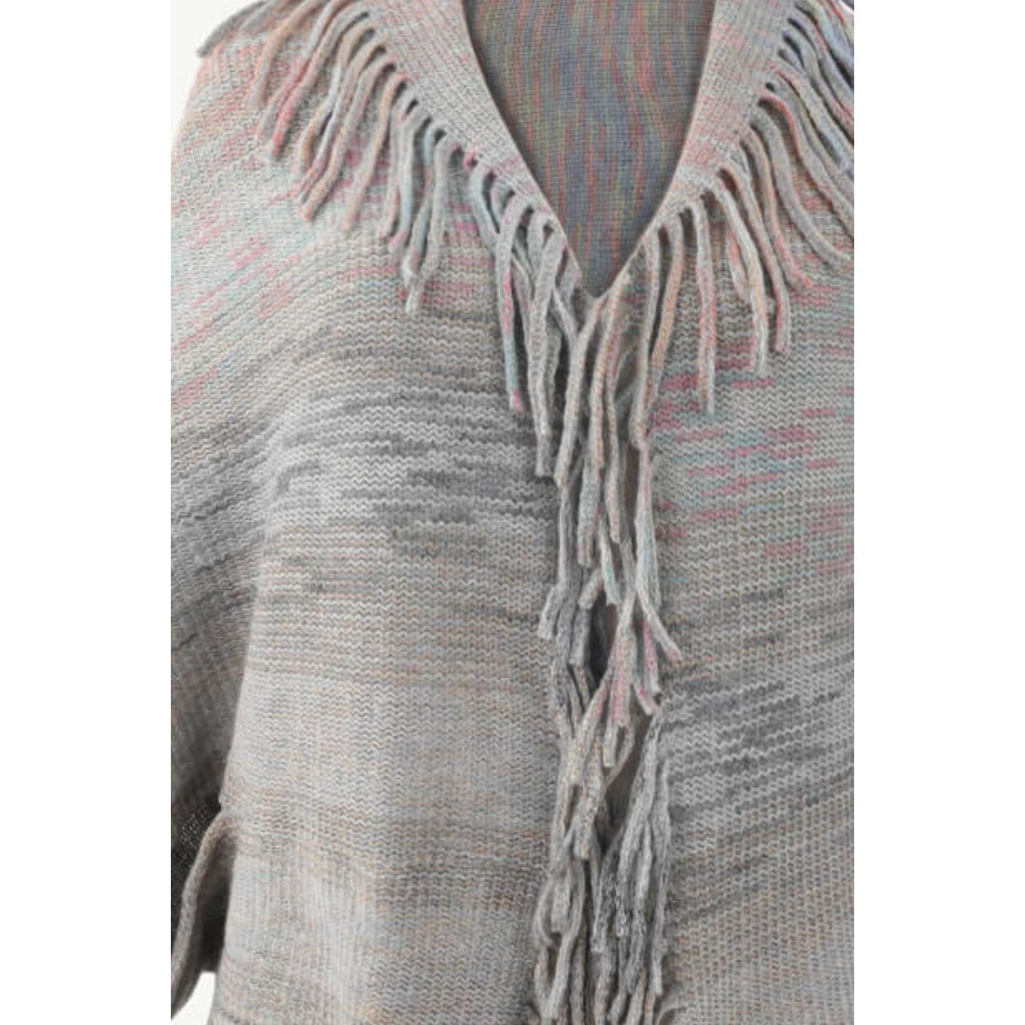 Multicolored Fringe Trim Poncho