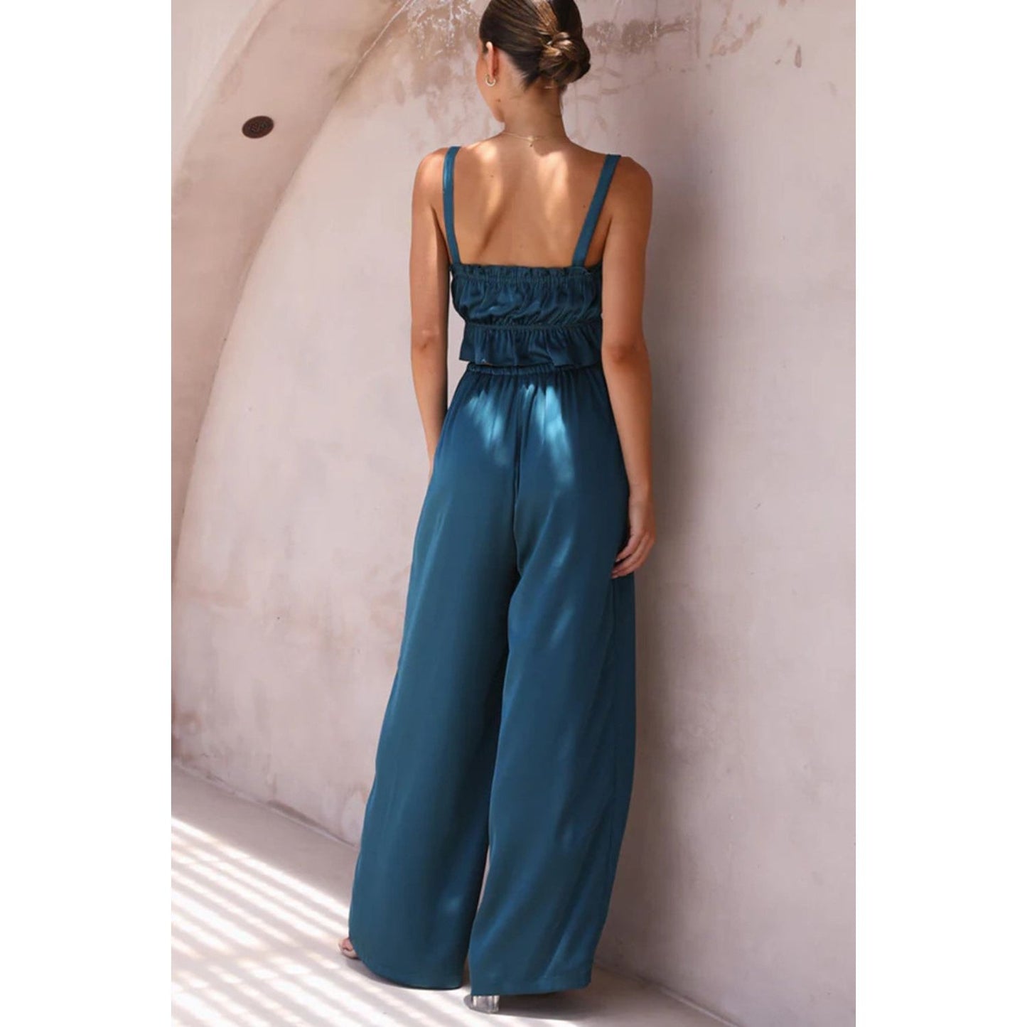 Ruffled Sleeveless Top and Wide Leg Pants Set