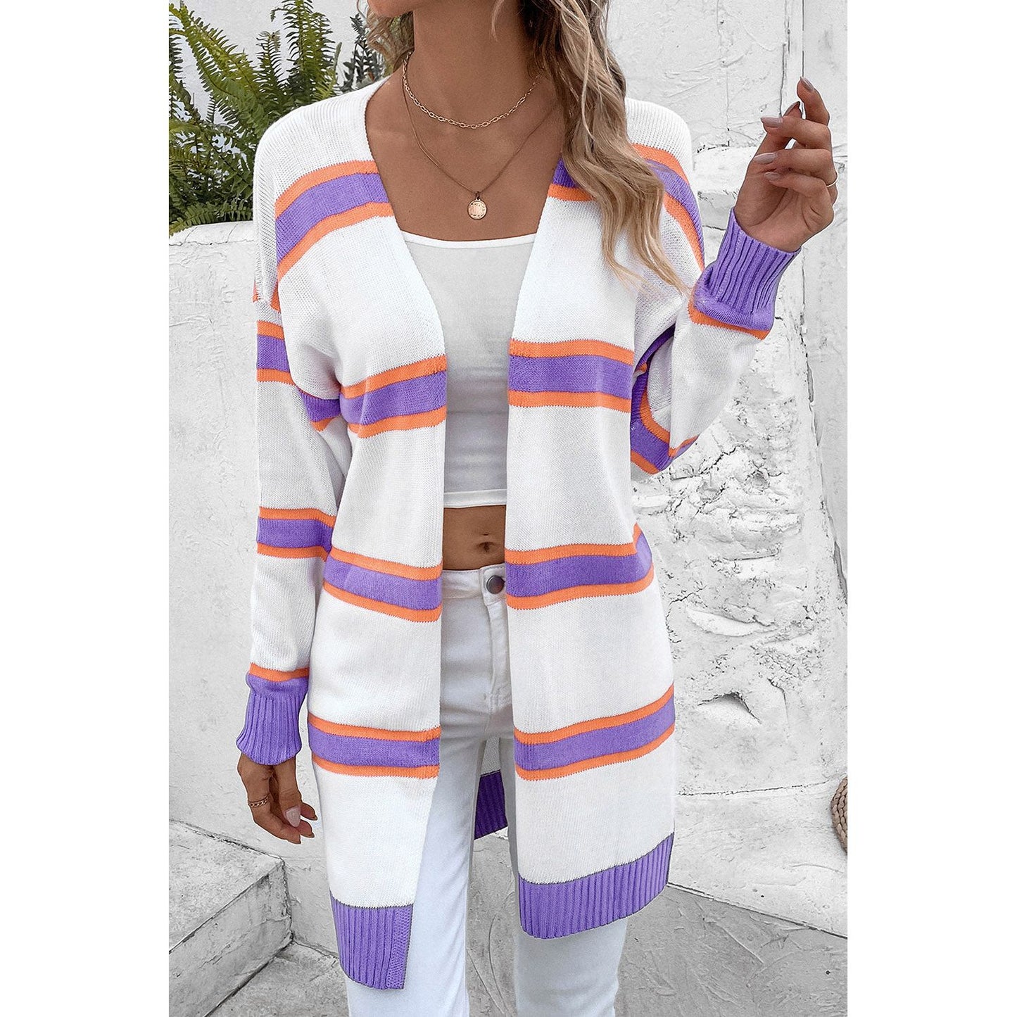 Striped Dropped Shoulder Cardigan