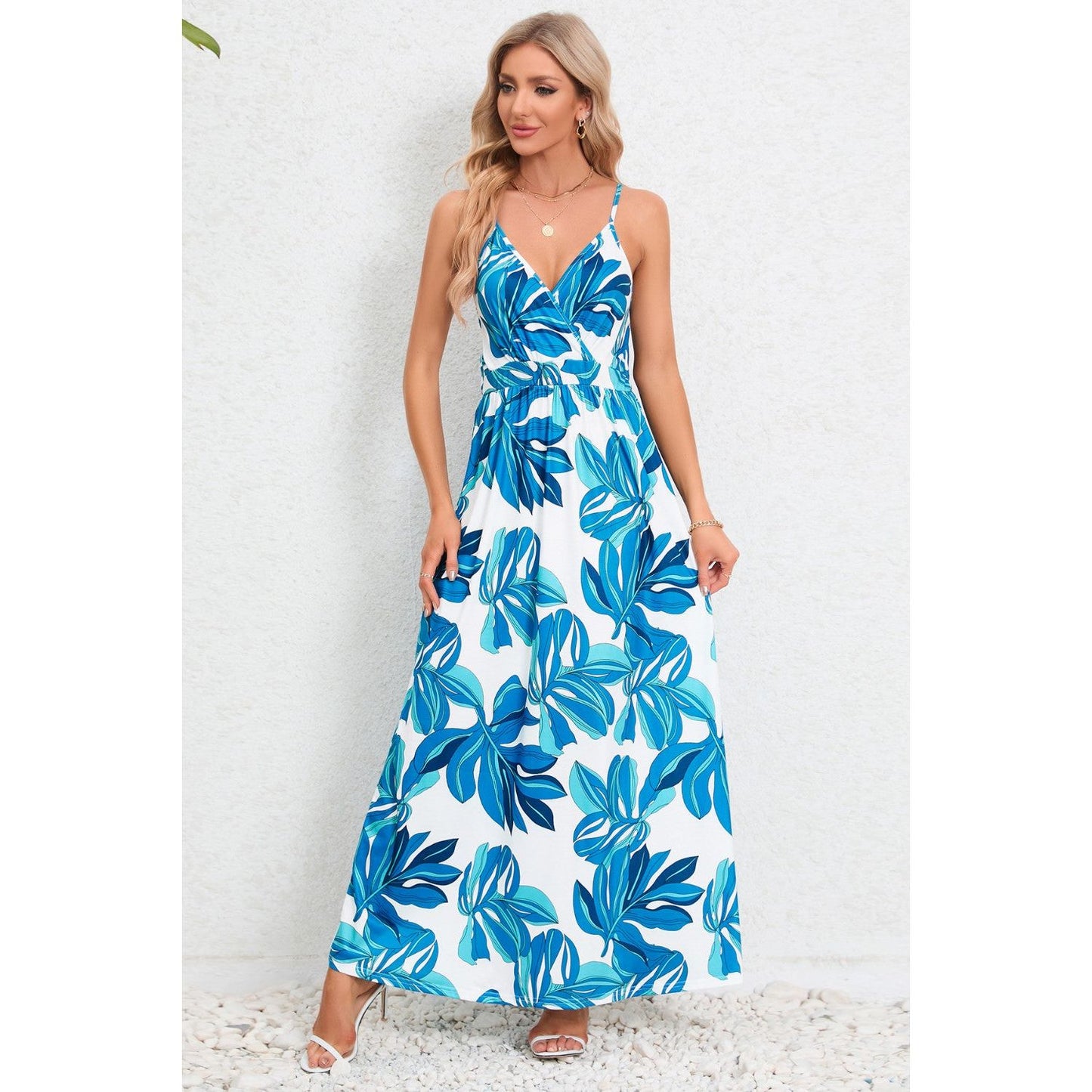 Printed Surplice Maxi Cami Dress