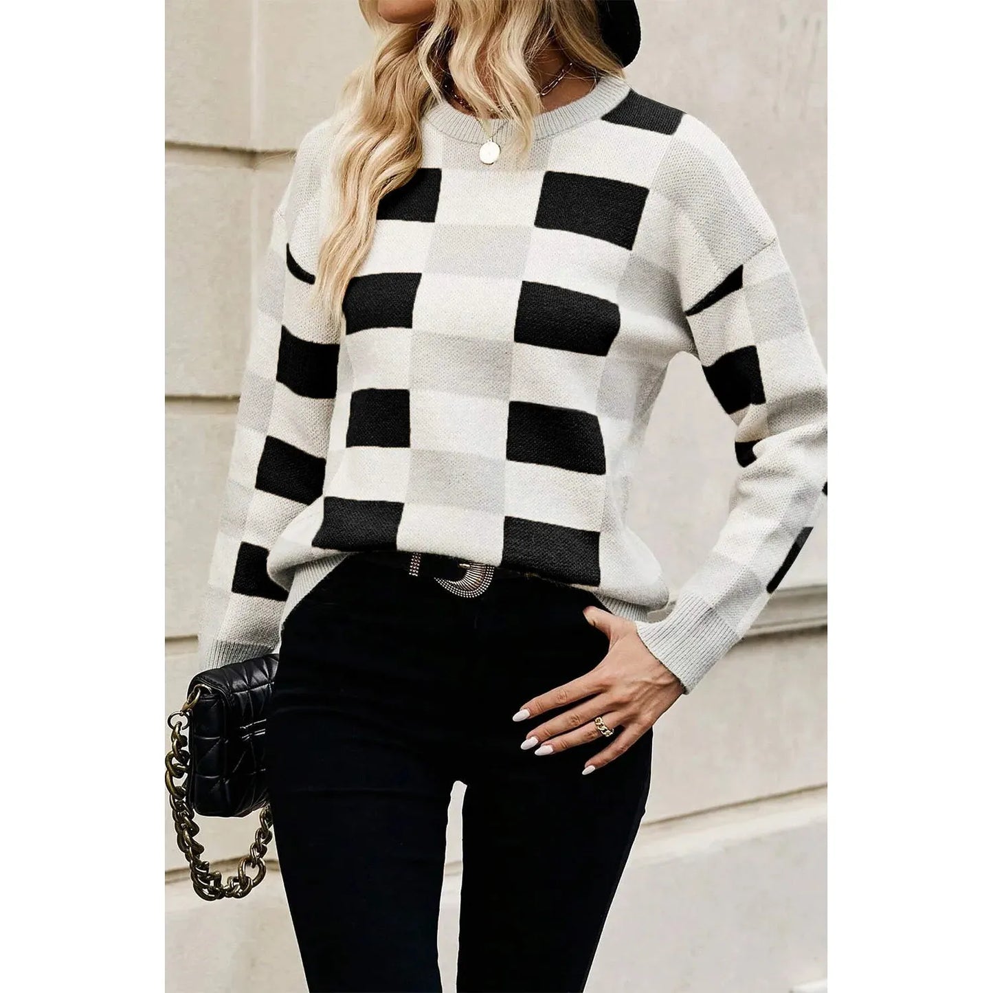 Color Block Round Neck Sweater