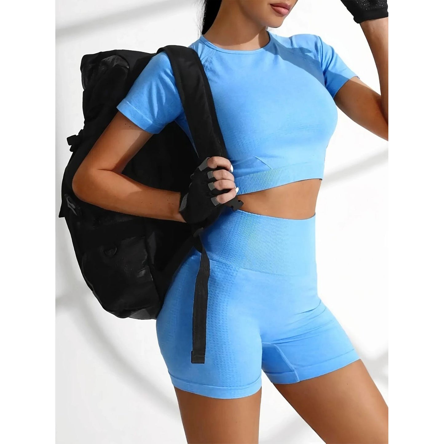 Round Neck Short Sleeve Top and Shorts Active Set