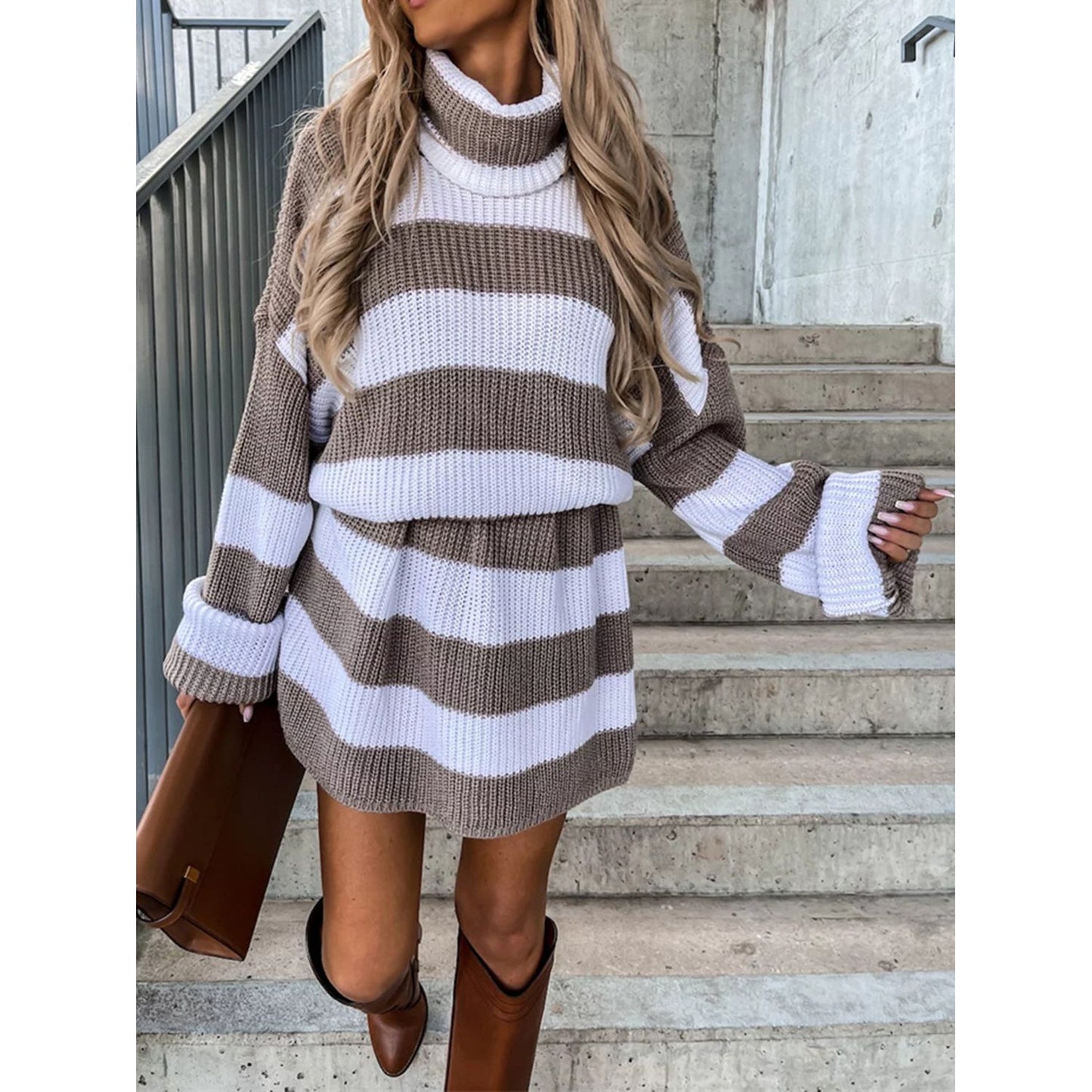 Striped Turtleneck Sweater Dress