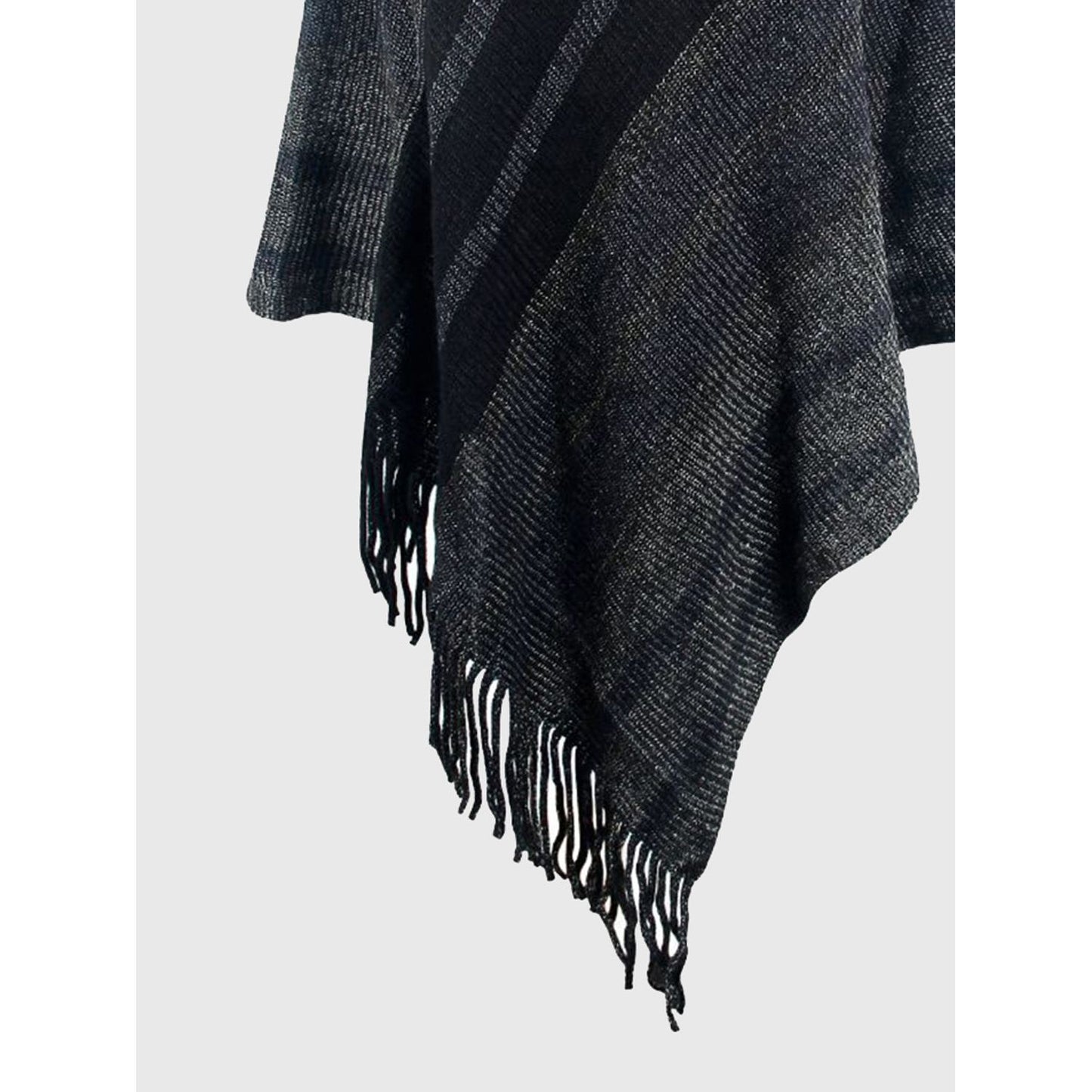 Striped Fringe Hem Hooded Poncho