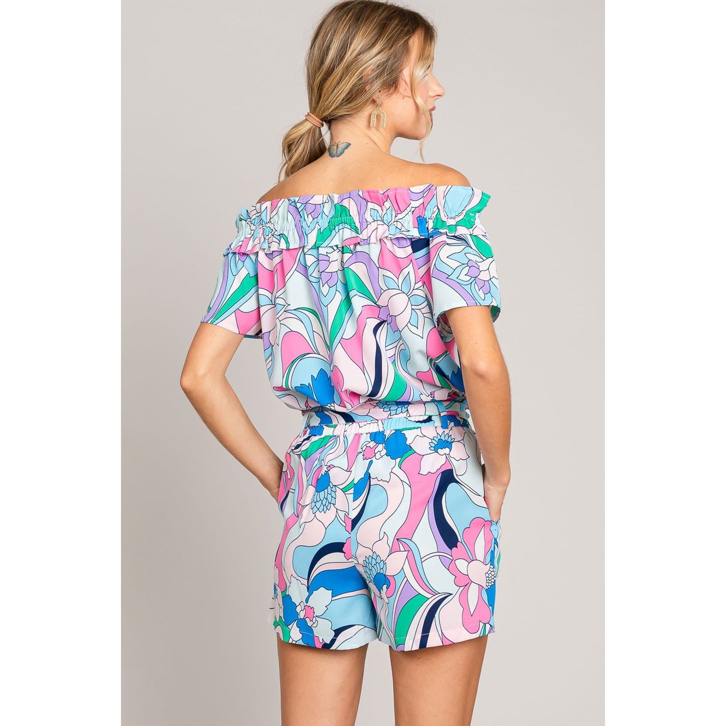 Cotton Bleu by Nu Label Abstracted Print Tie Front Shorts