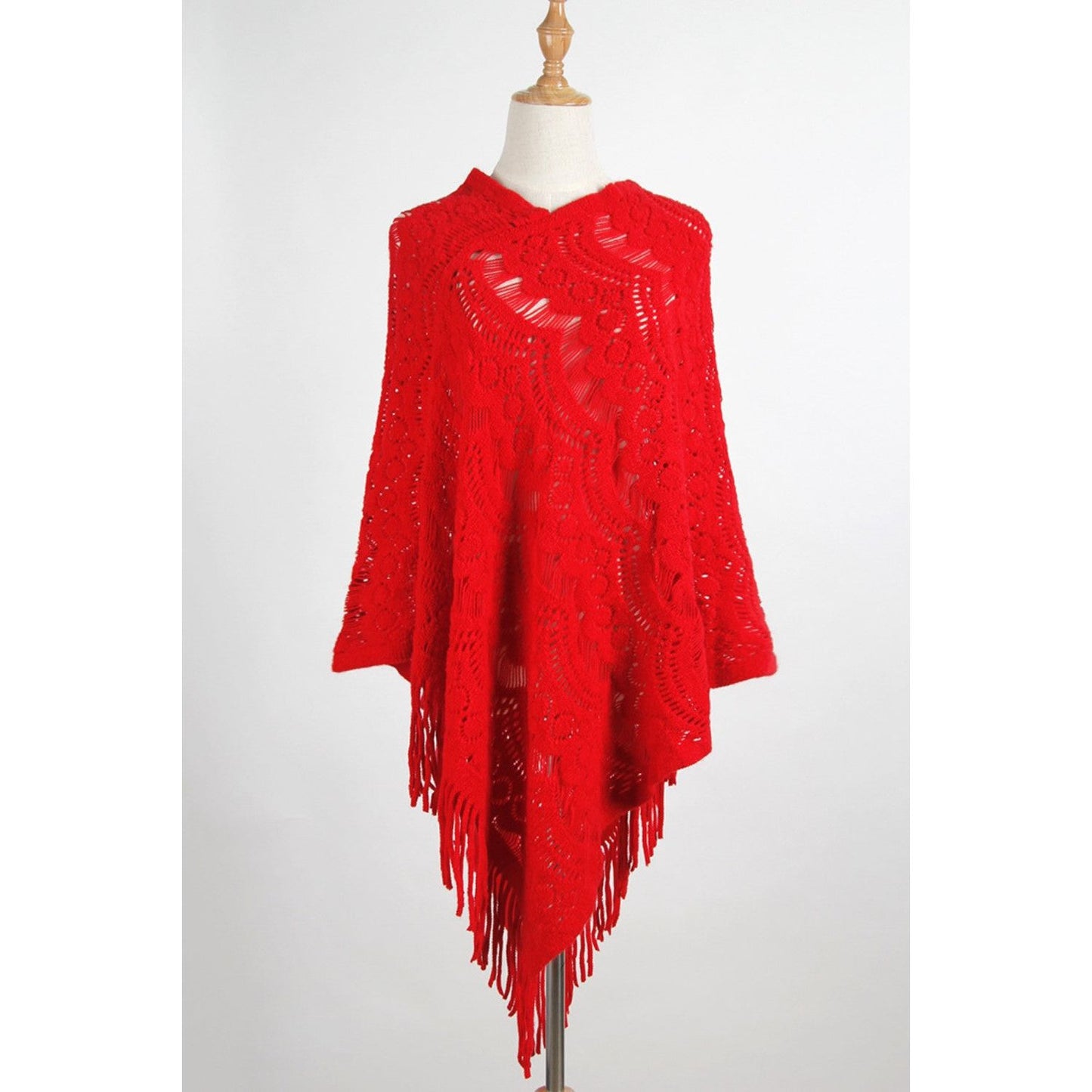 Fringe Openwork Surplice Cape Sleeve Poncho