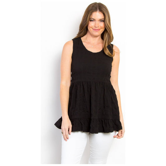 Be Stage Ruffled Sleeveless Babydoll Top