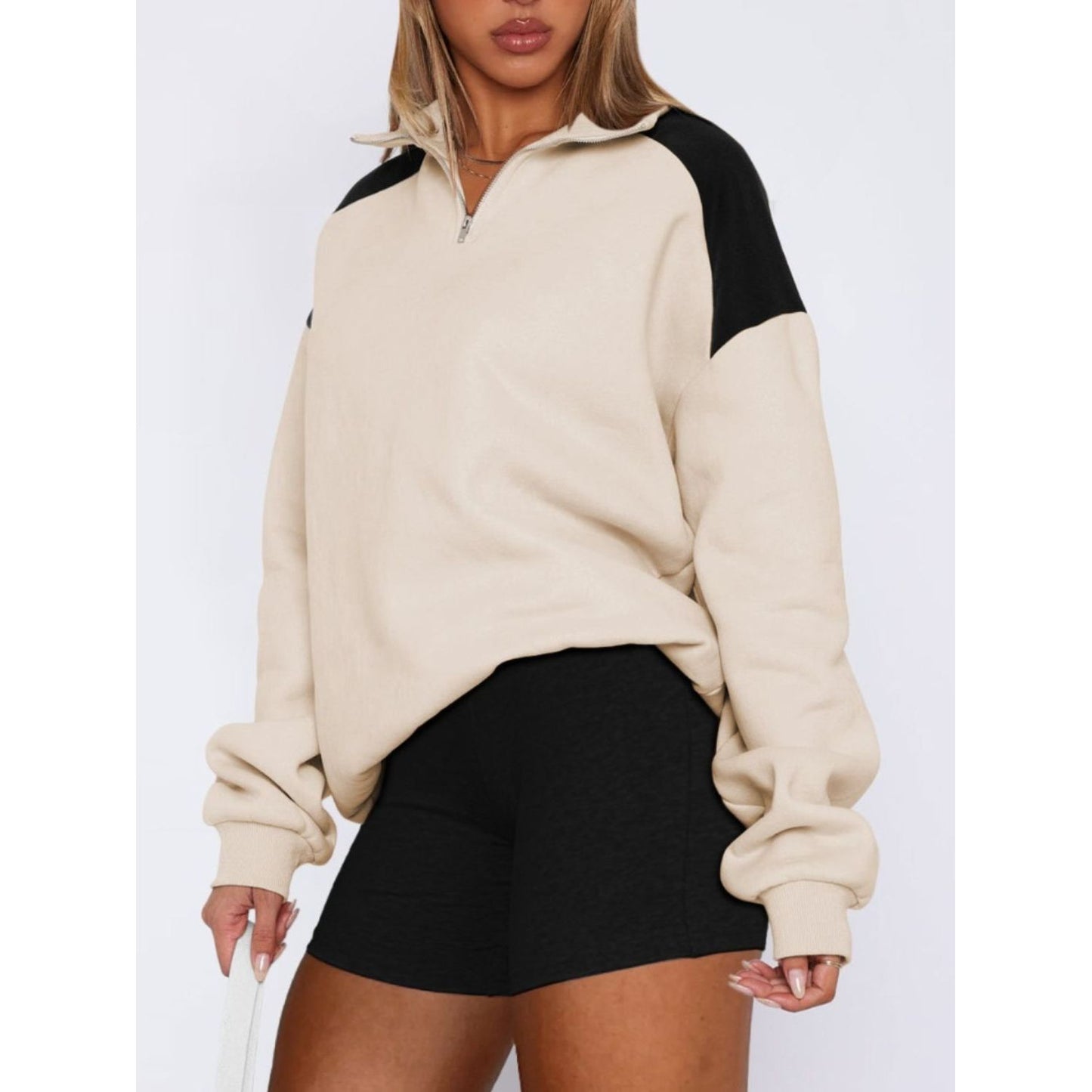 Contrast Quarter Zip Long Sleeve Sweatshirt