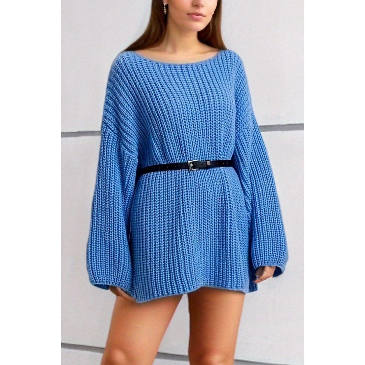 Boat Neck Dropped Shoulder Mini Sweater Dress