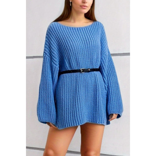 Boat Neck Dropped Shoulder Mini Sweater Dress