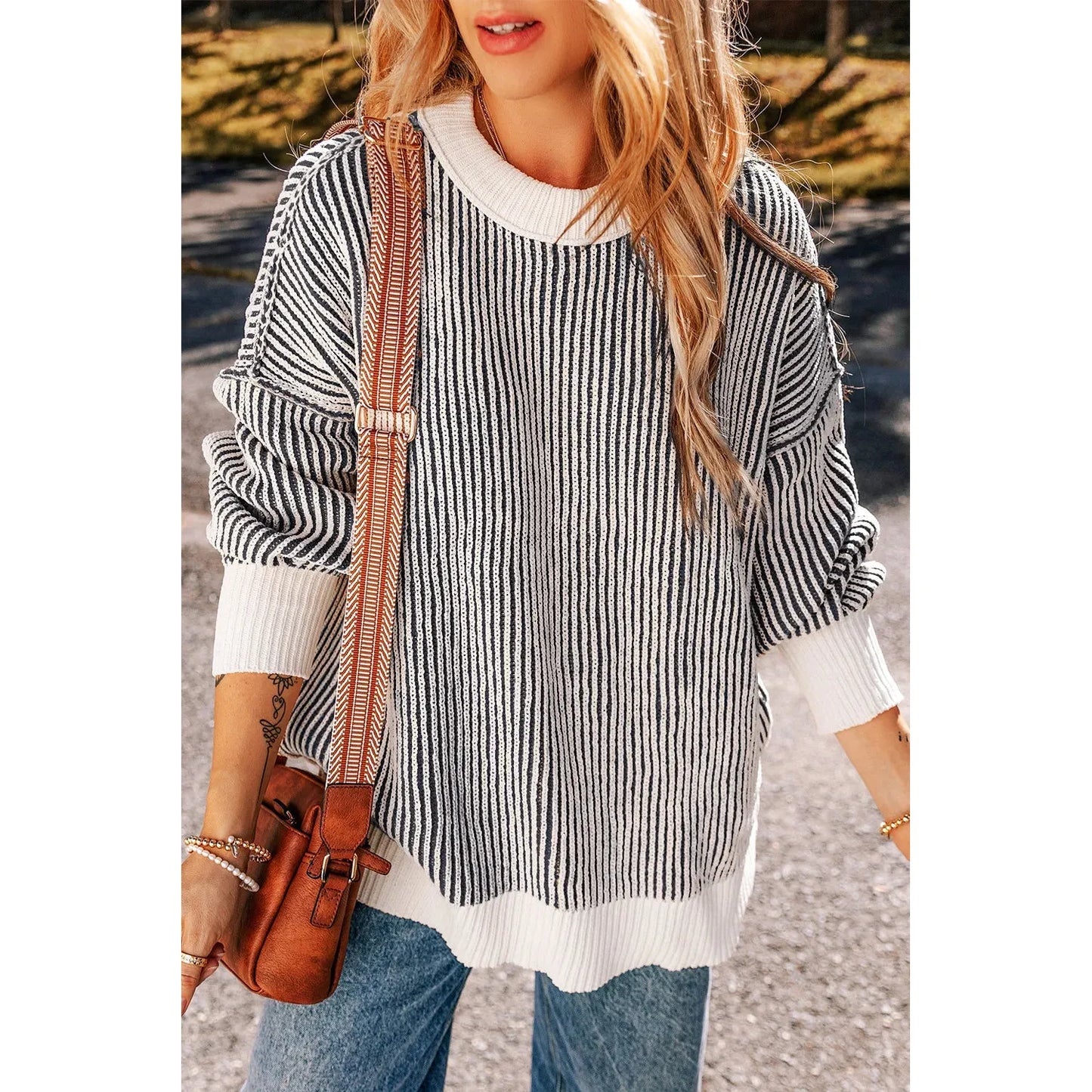 Round Neck Dropped Shoulder Sweater