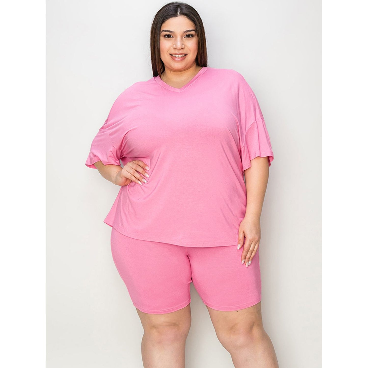 Basic Bae Full Size V-Neck Drop Shoulder T-Shirt and Shorts Set