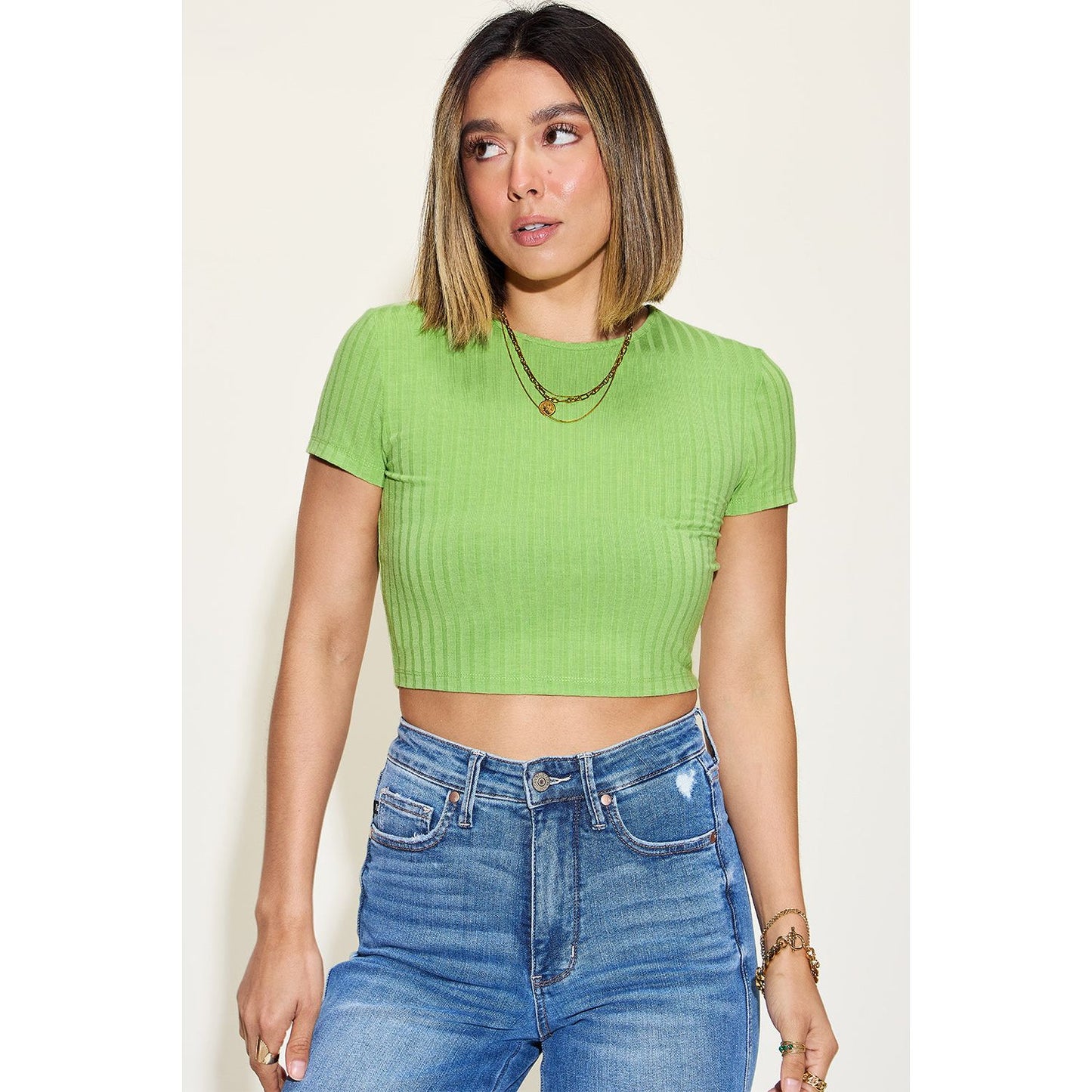 Basic Bae Full Size Ribbed Round Neck Short Sleeve T-Shirt