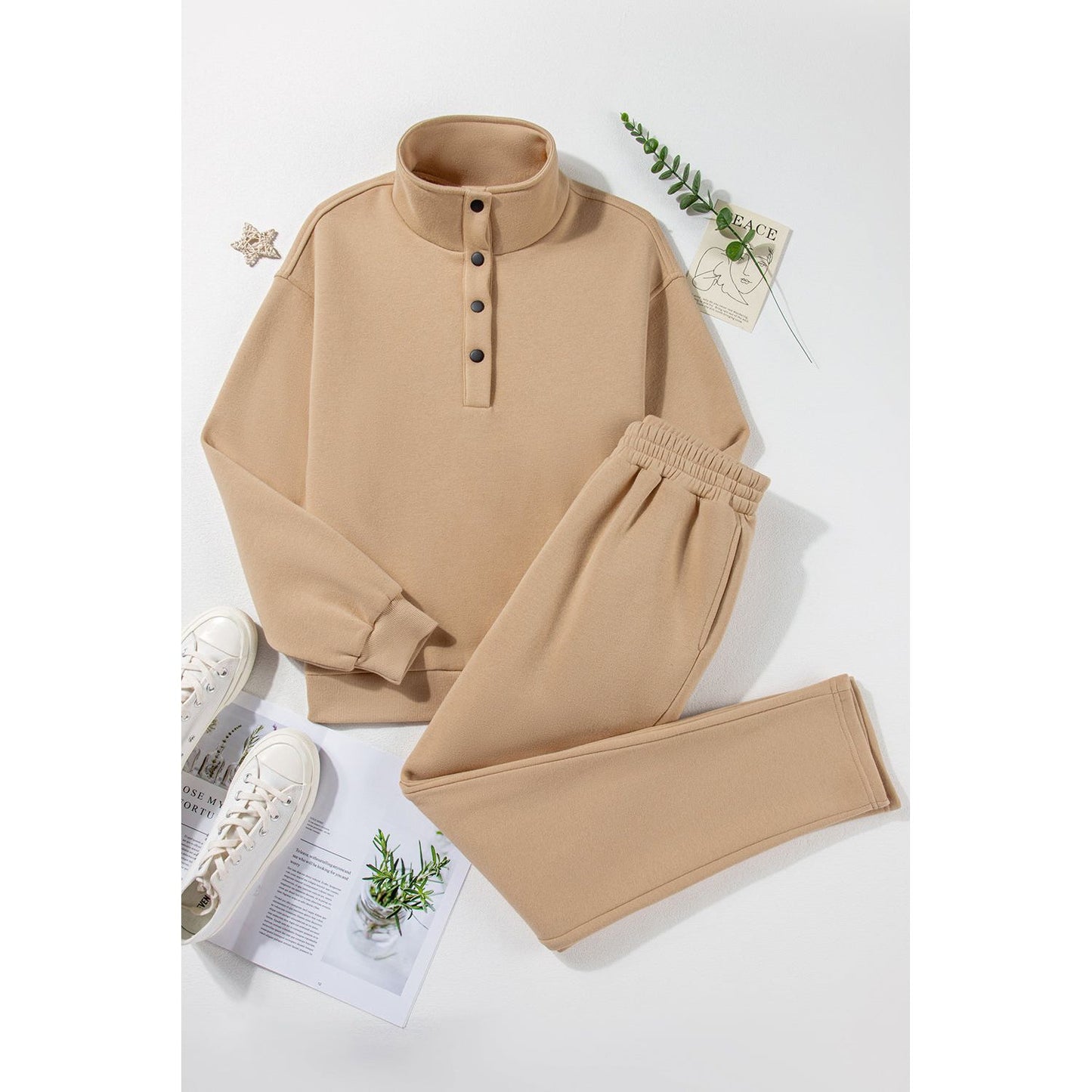 Half Snap Turtleneck Top and Pants Active Set