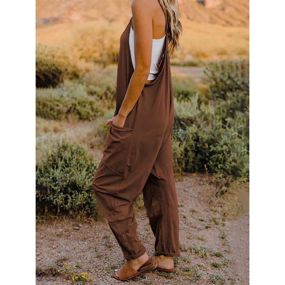 Double Take Full Size Sleeveless V-Neck Pocketed Jumpsuit