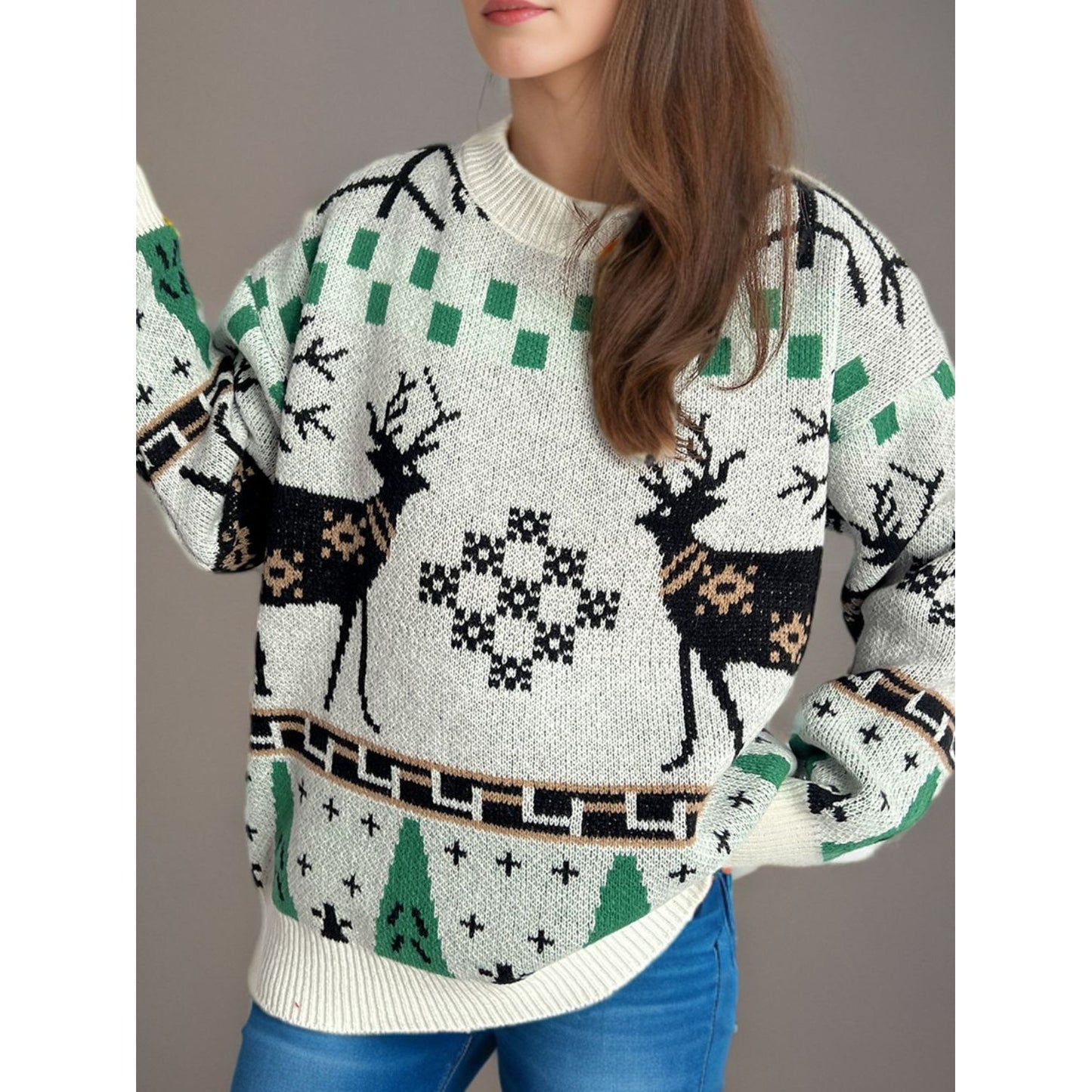 Christmas Element Round Neck Long Sleeve Sweater