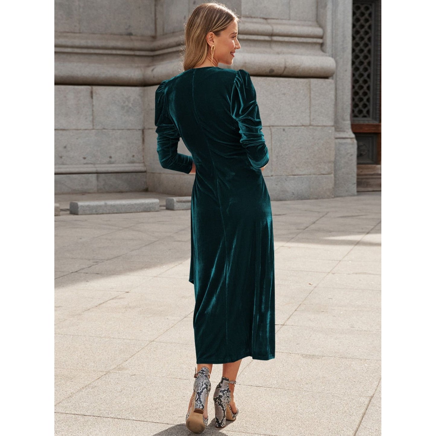 Surplice Puff Sleeve Midi Dress