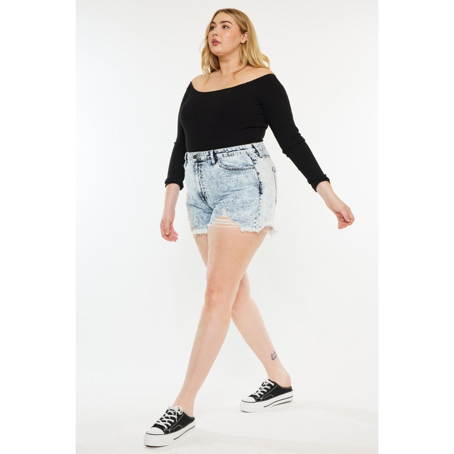 Kancan Full Size Distressed High Waist Denim Shorts