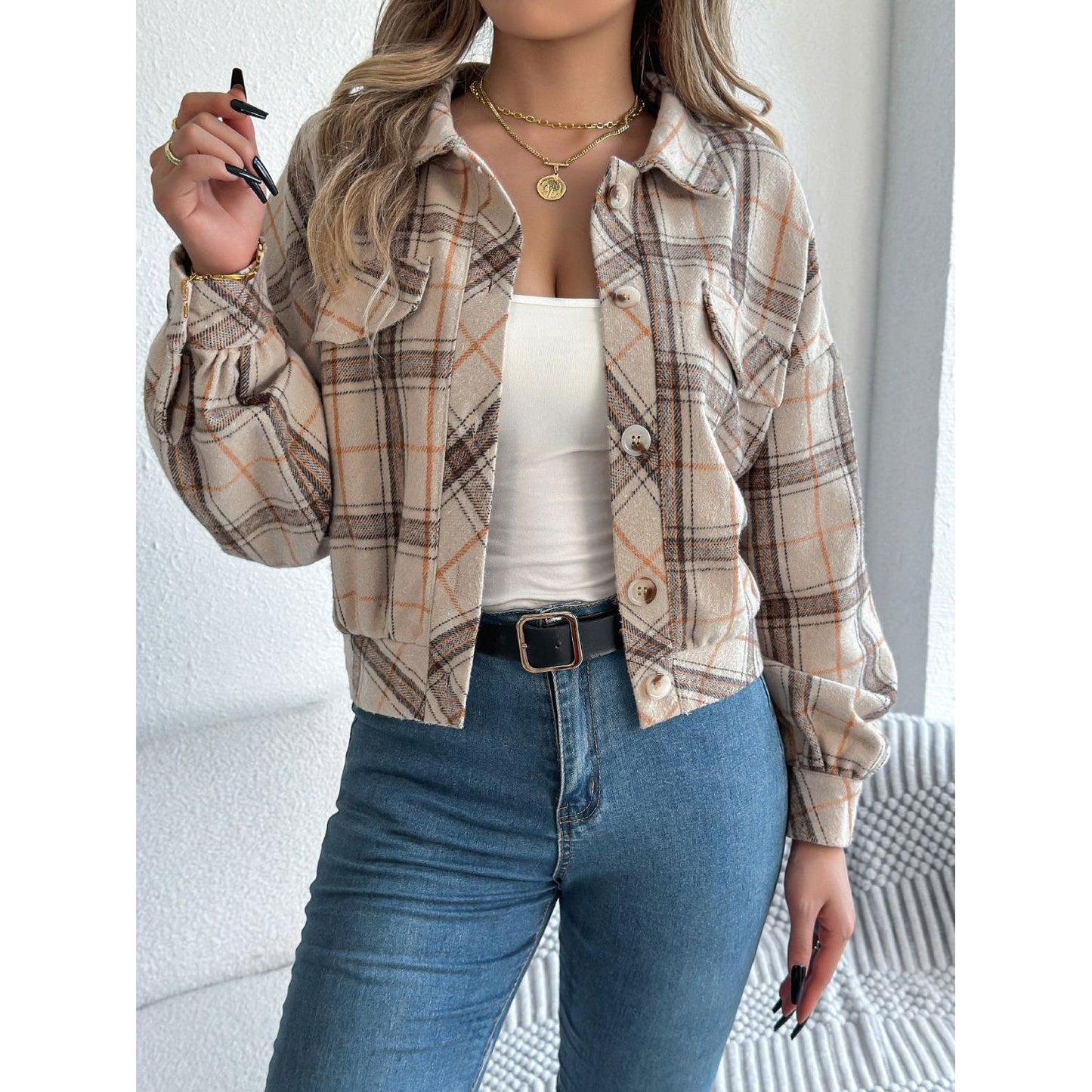 Plaid Button Up Long Sleeve Jacket