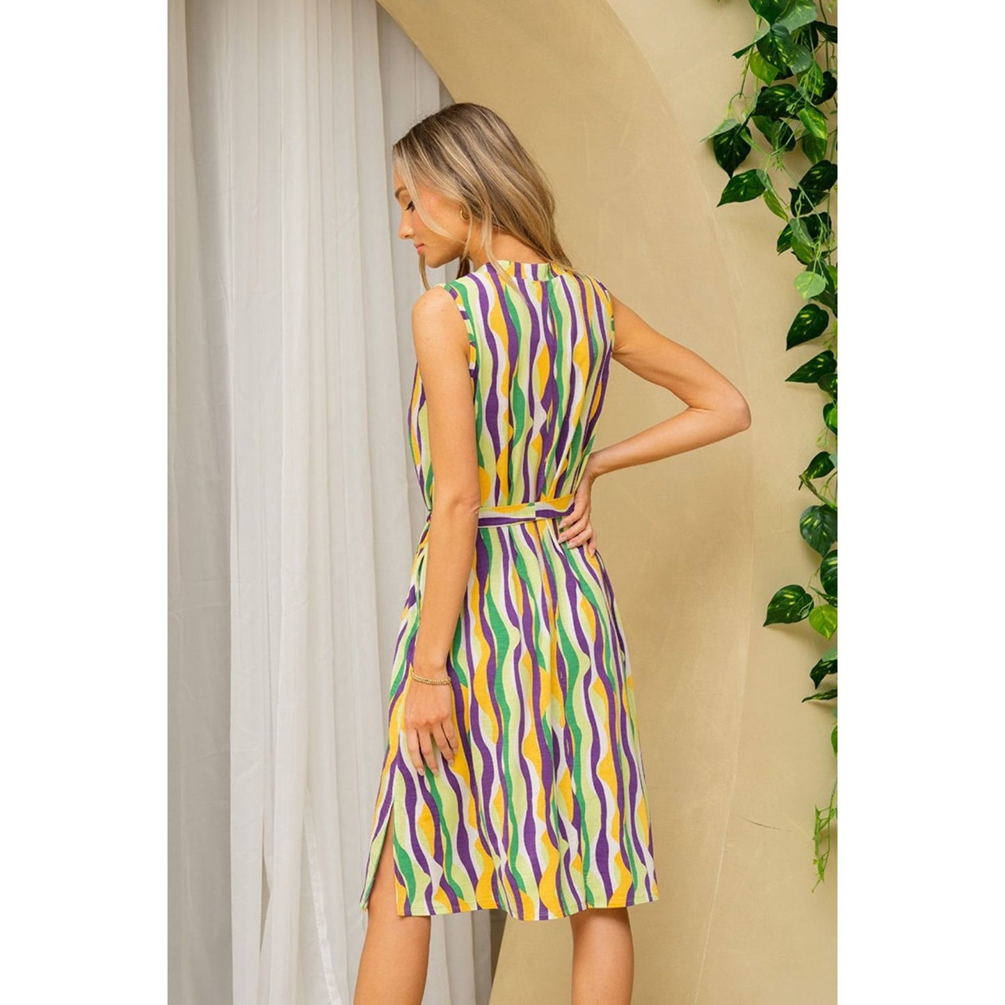 Sew In Love Full Size Stripe Tied Sleeveless Dress with Side Pockets