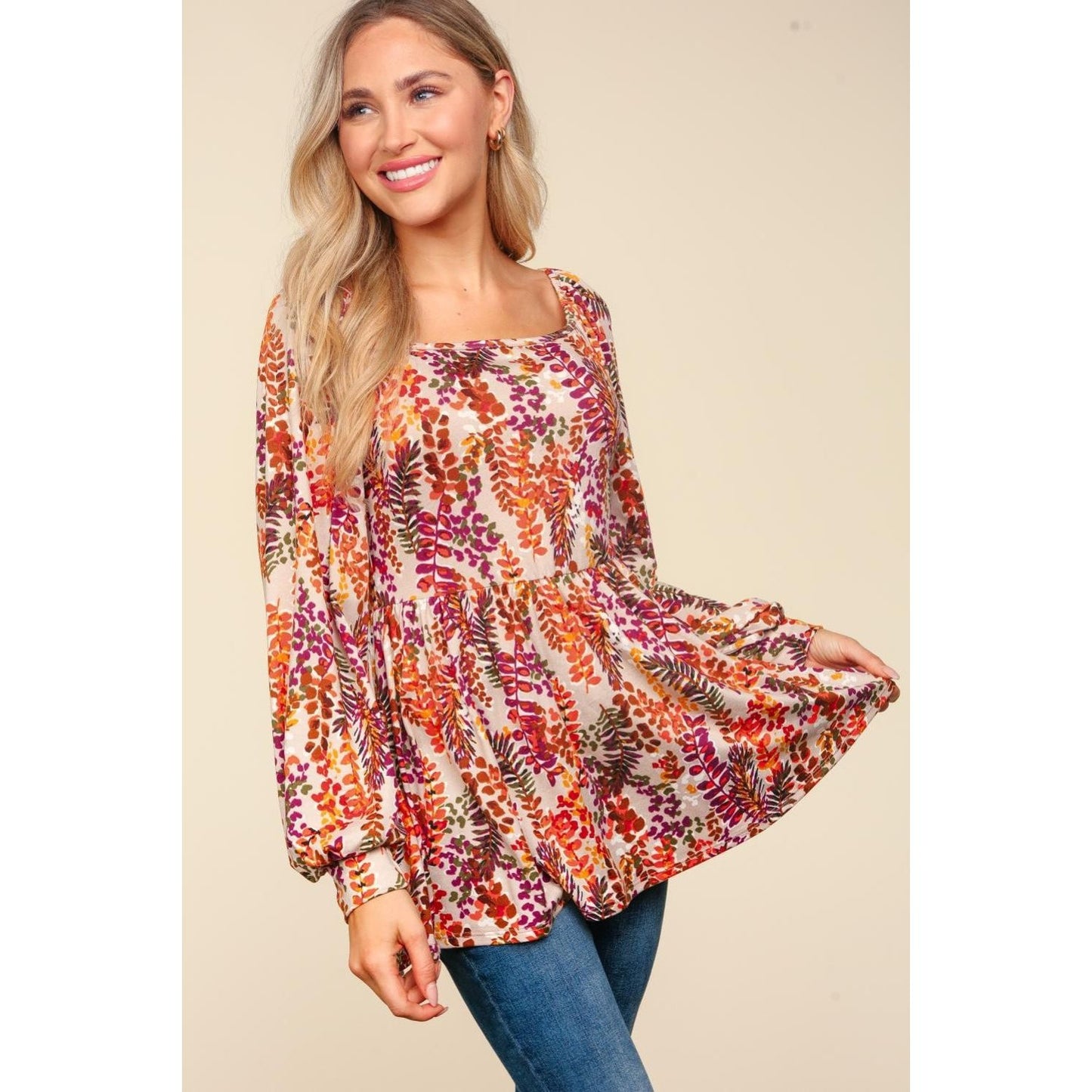 Haptics Full Size Peplum Floral Square Neck Blouse