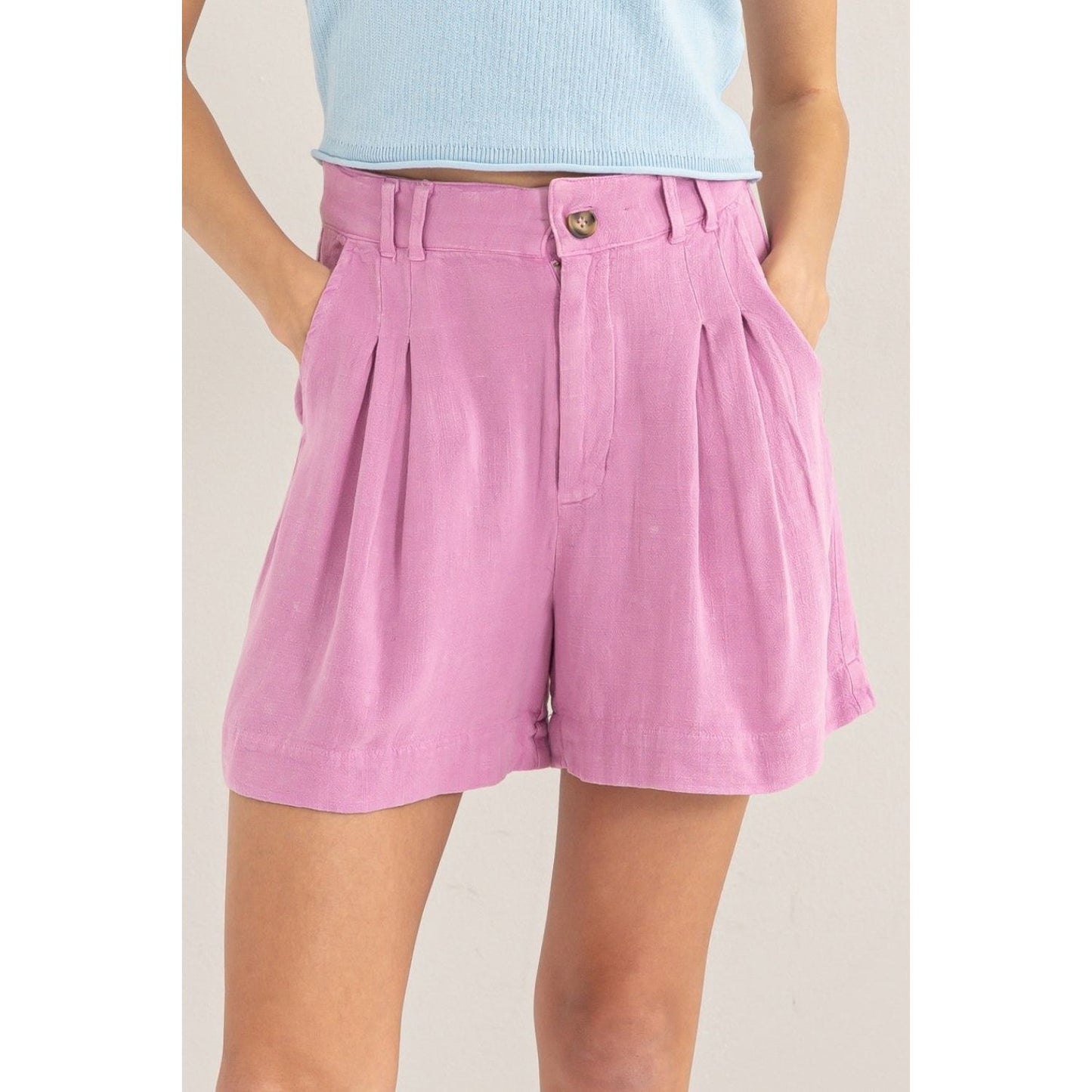 HYFVE High Waist Pleated Linen Shorts