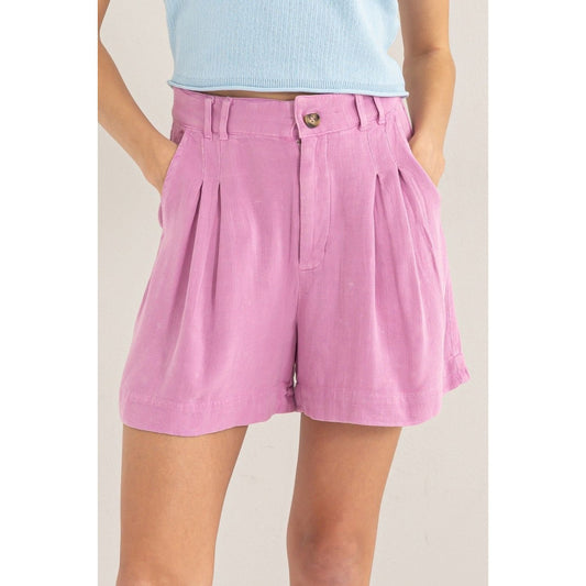 HYFVE High Waist Pleated Linen Shorts