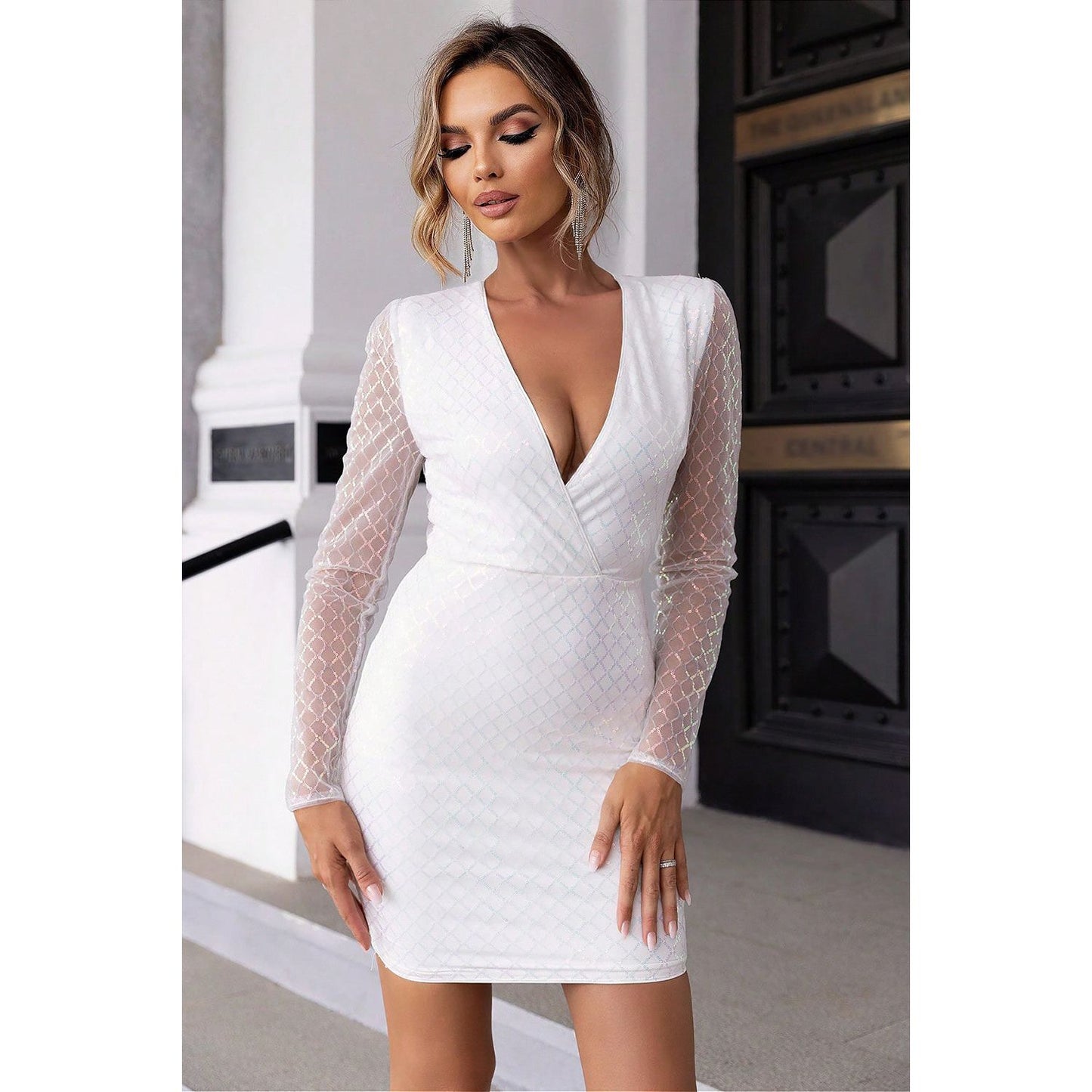 Cutout Sequin Mesh Mini Dress