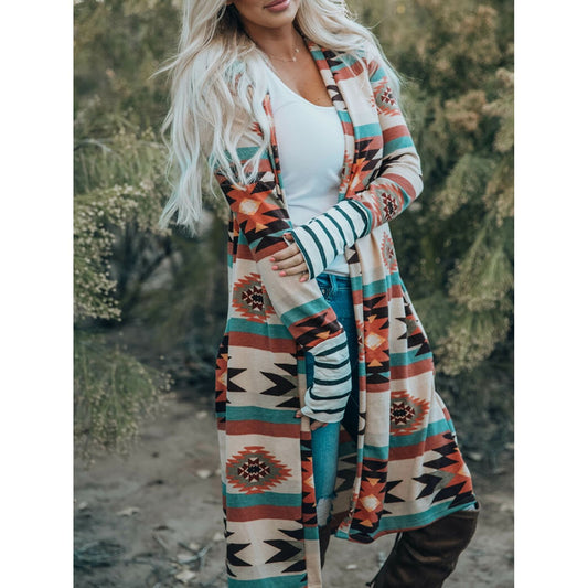 Geometric Open Front Long Sleeve Cardigan