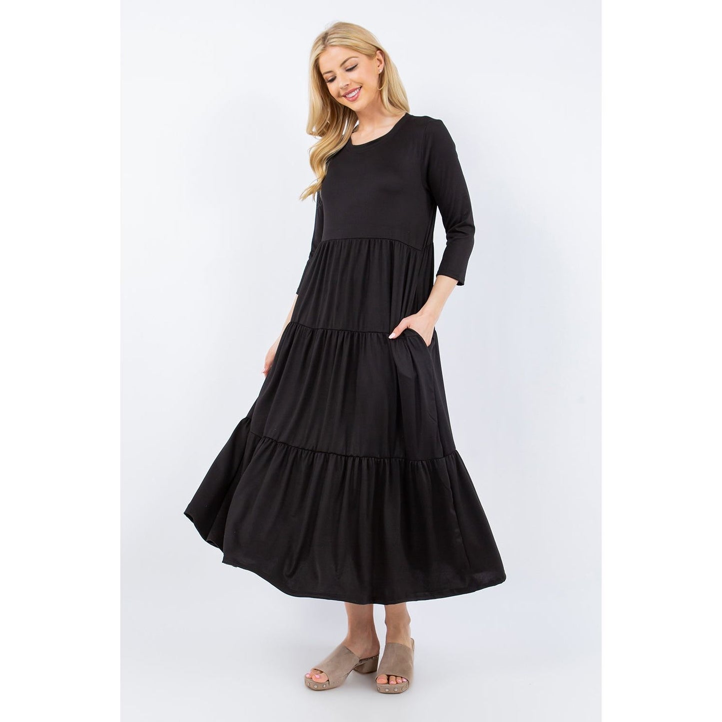 Celeste Full Size Tiered Midi Dress with Pockets