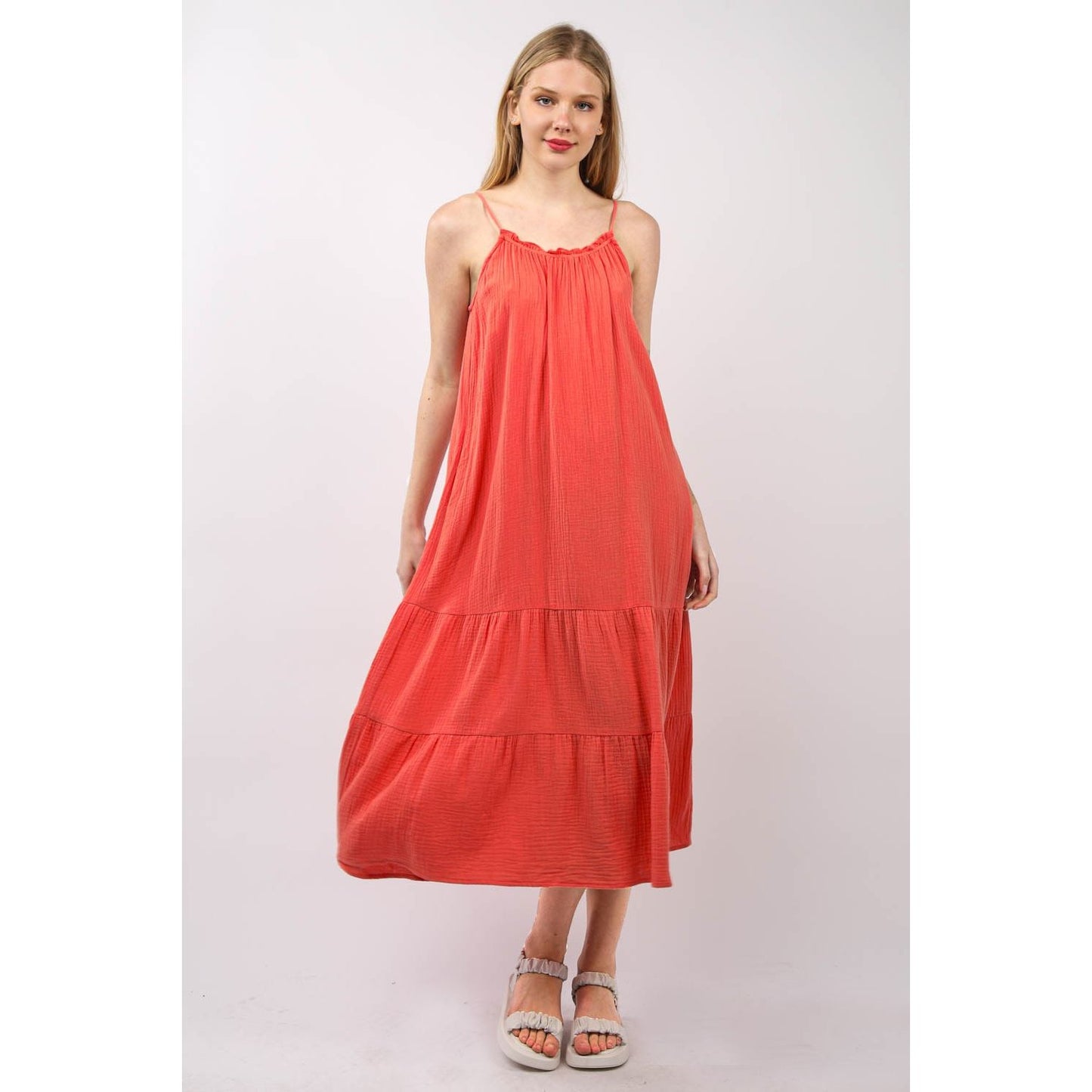 VERY J Ruffled A-Line Midi Cami Dress