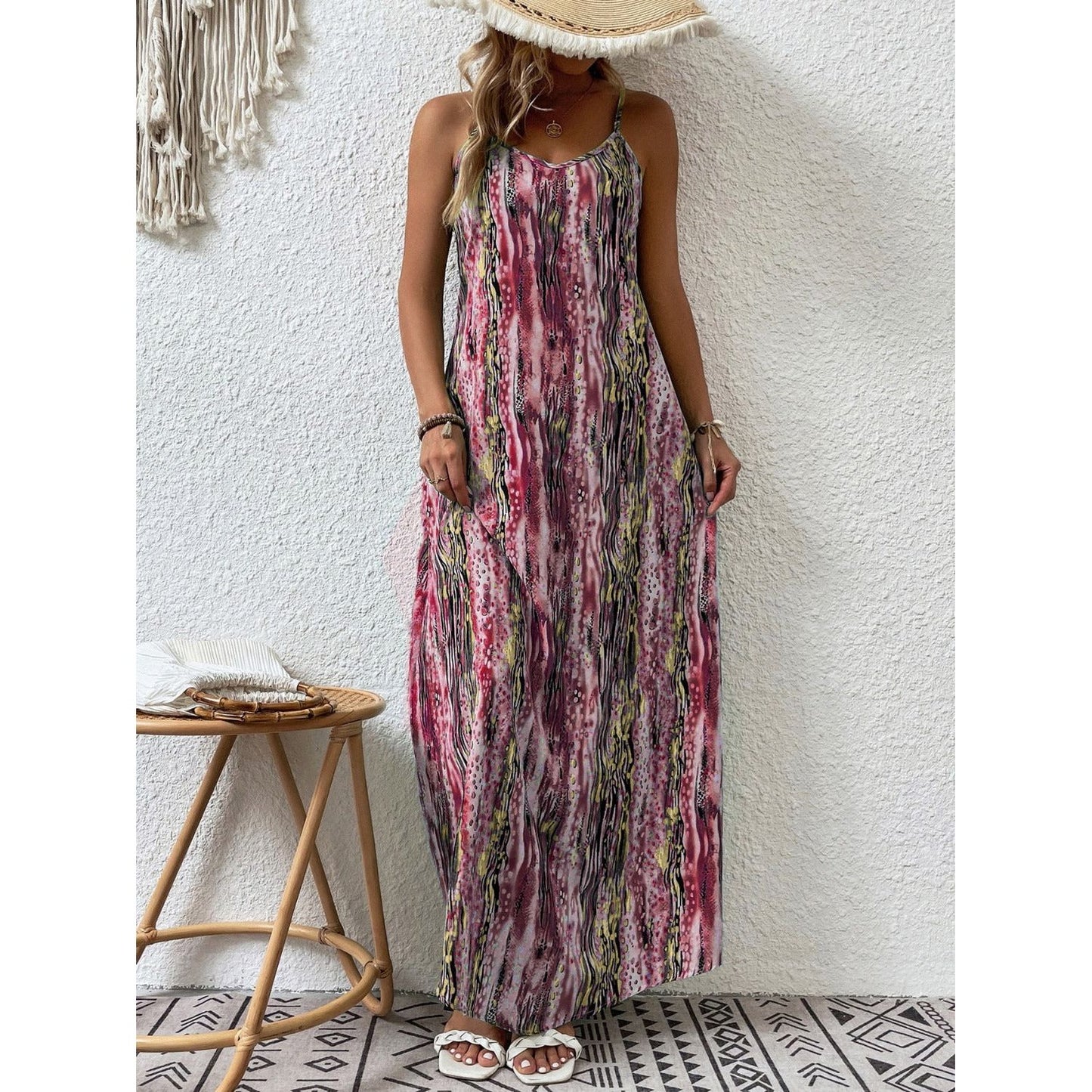 Full Size Printed Scoop Neck Maxi Cami Dress