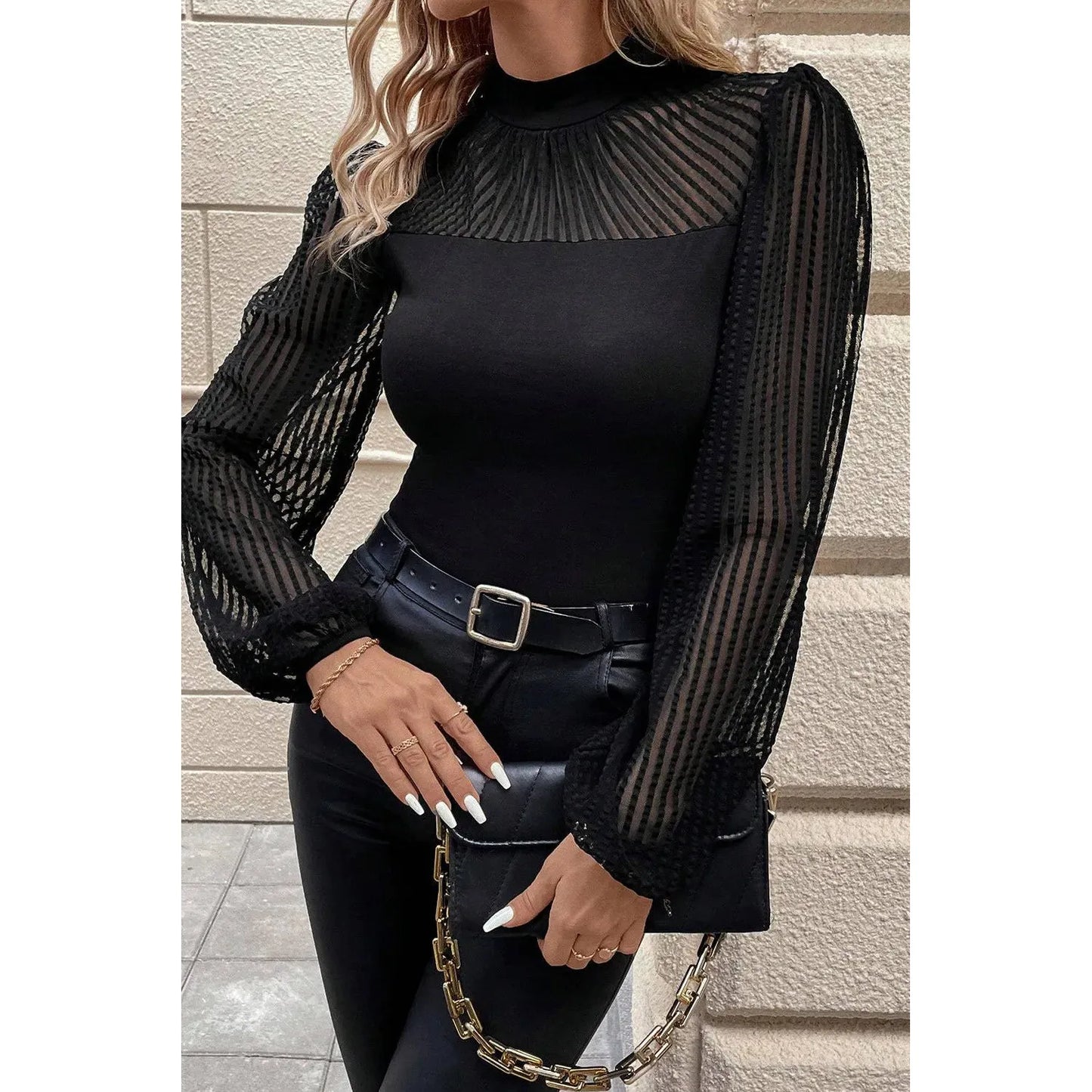 Mock Neck Long Sleeve Blouse