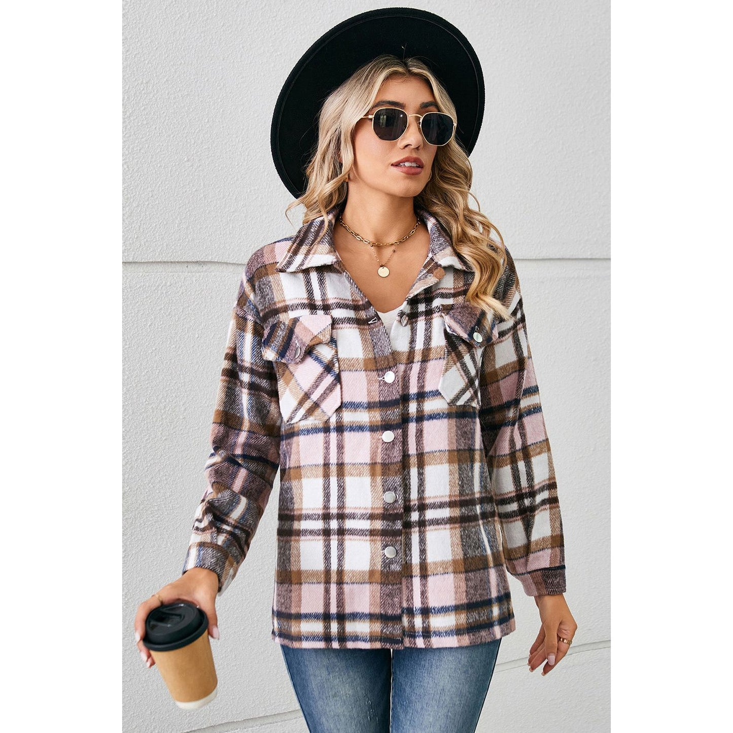 Button Down Collared Plaid Shacket