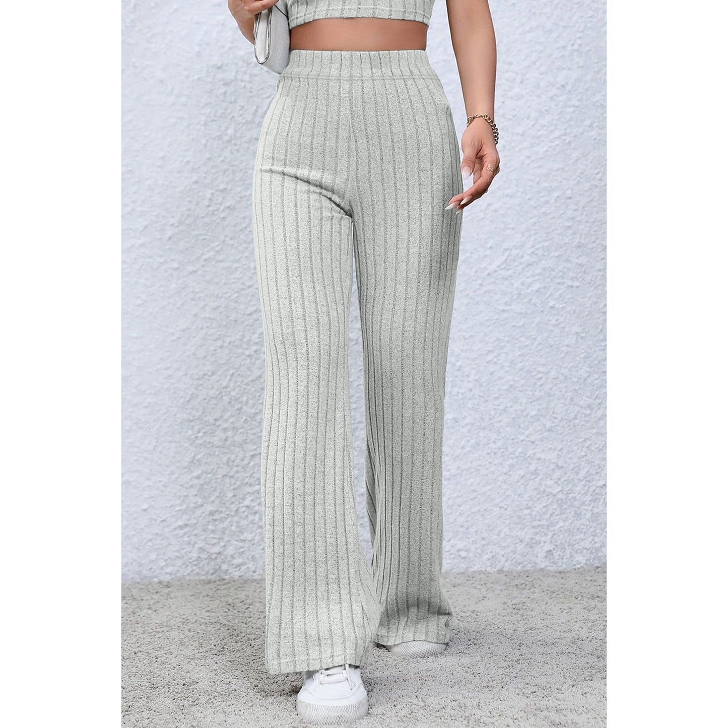 Basic Bae Full Size Ribbed High Waist Flare Pants