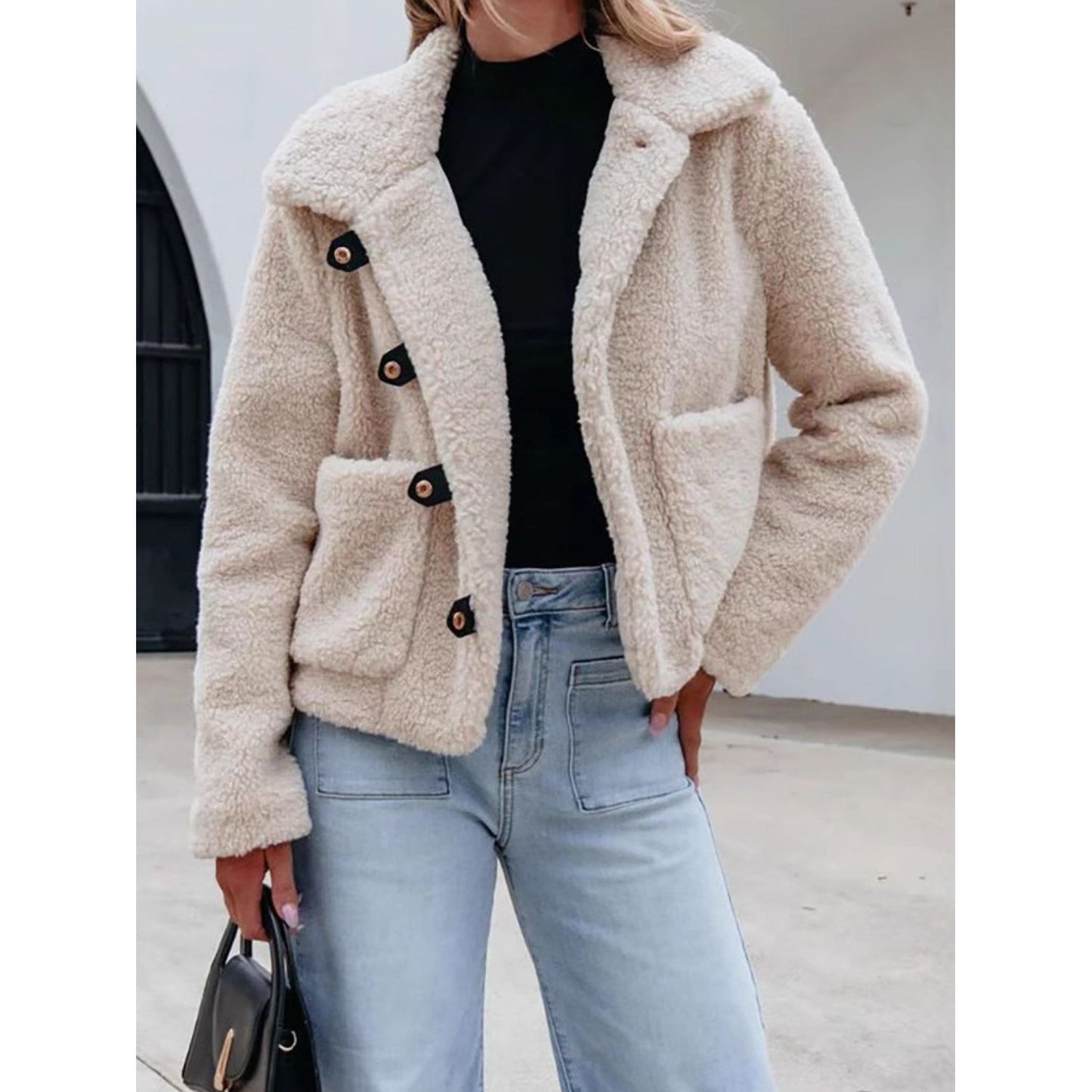 Snap Down Long Sleeve Fuzzy Jacket