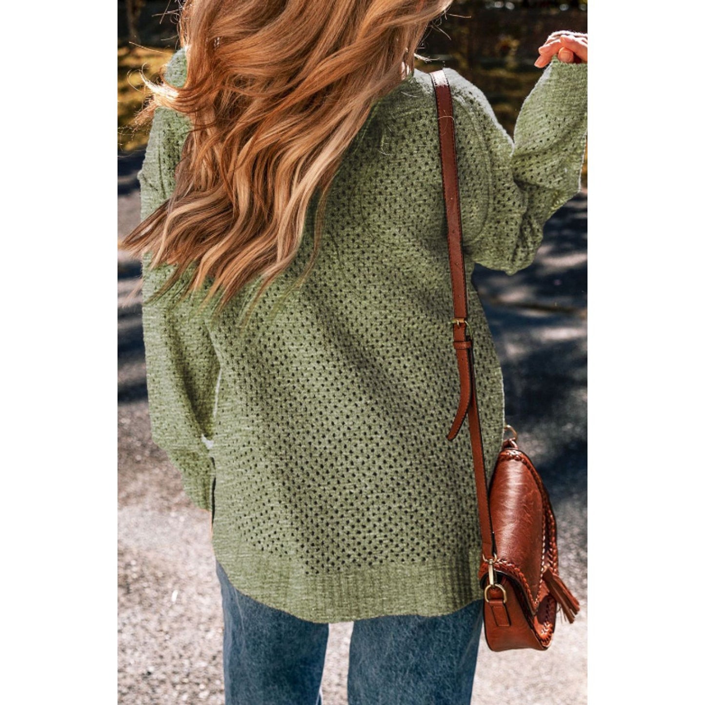 V-Neck Dropped Shoulder Long Sleeve Sweater