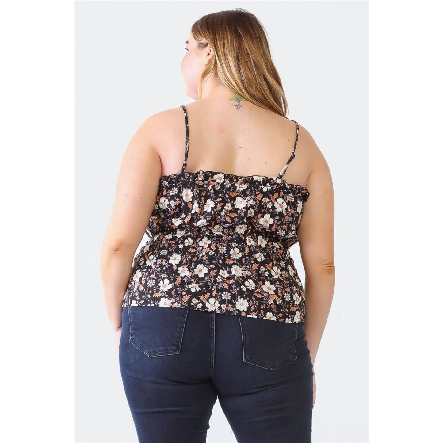 Zenobia Plus Size Frill Floral Square Neck Cami