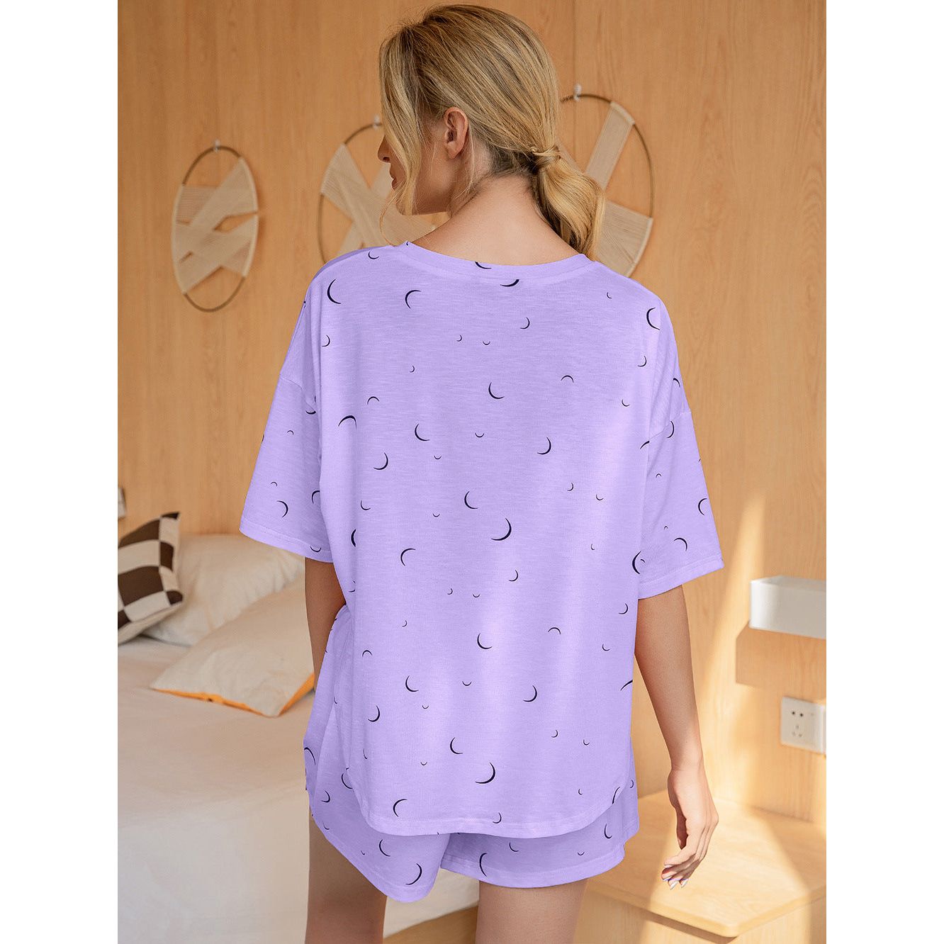 Ivy Lane Moon Print T-Shirt and Shorts Lounge Set