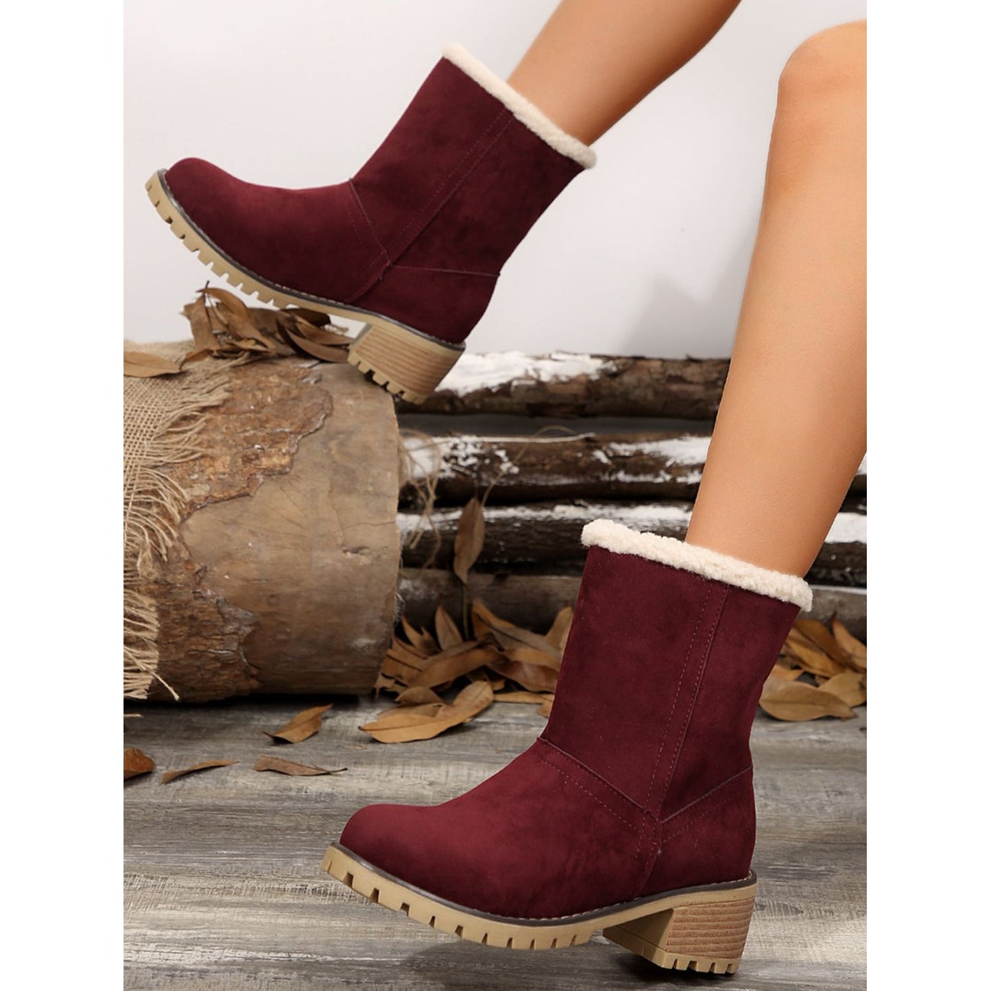 Thermal Fuzzy Block Heel Boots